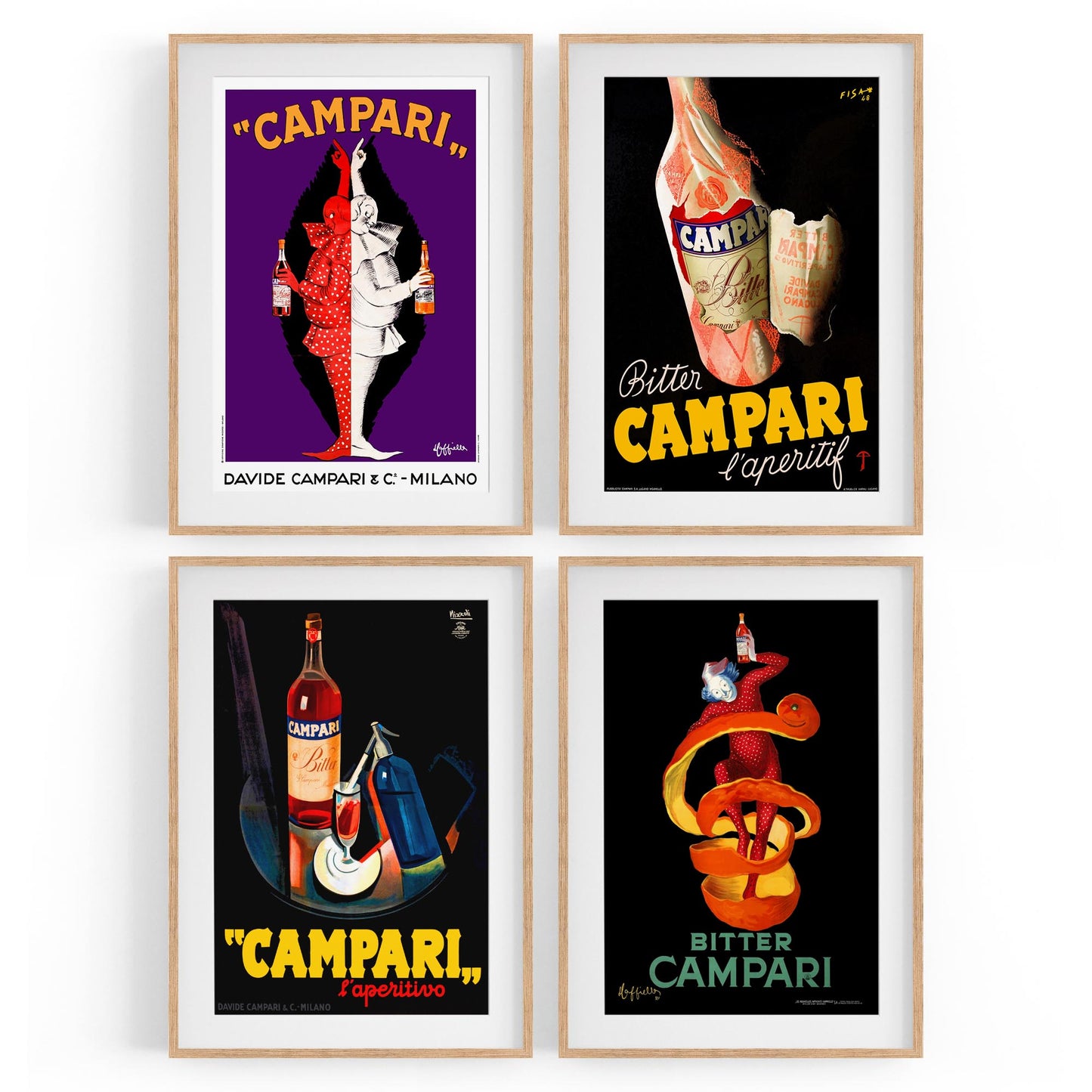 Set of 4 Vintage Italian Campari Drink Advertisements Wall Art - The Affordable Art Company