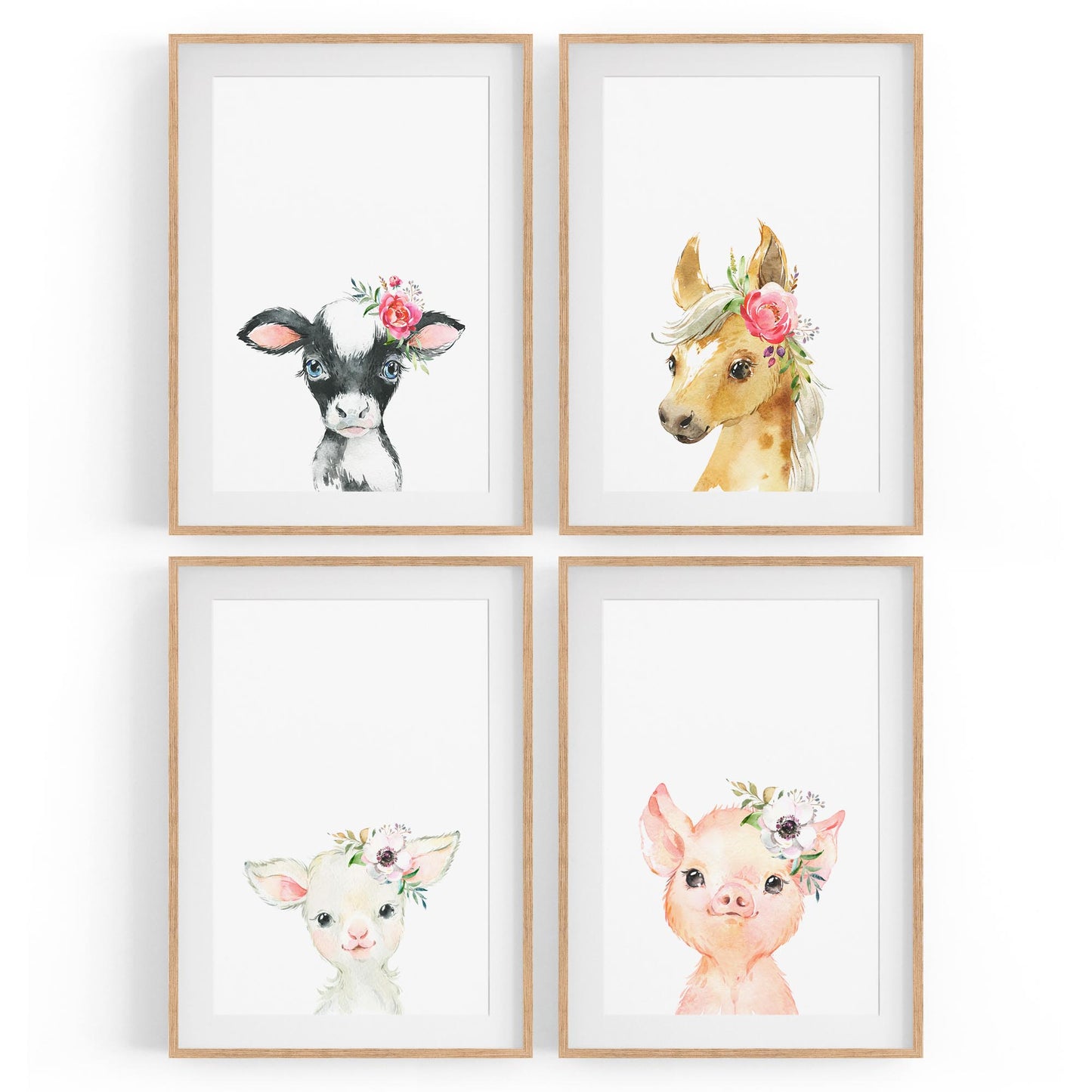 Set of 4 Baby Farm Animal Cute Nursery Paintings Wall Art - The Affordable Art Company