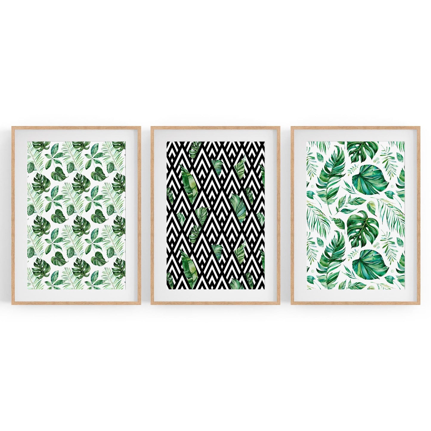 Set of 3 Green Leaf Pattern Nature Wall Art - The Affordable Art Company