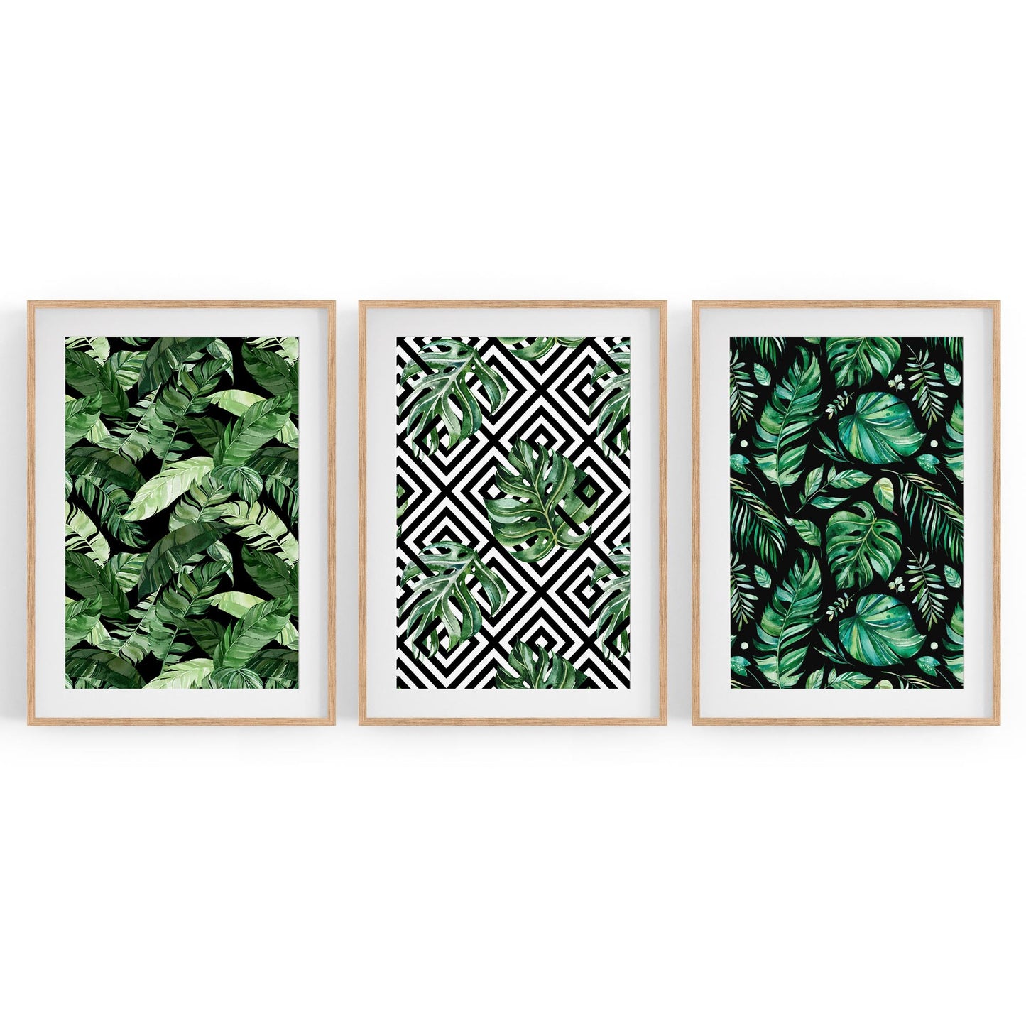 Set of Minimal Green Plant Pattern Wall Art - The Affordable Art Company