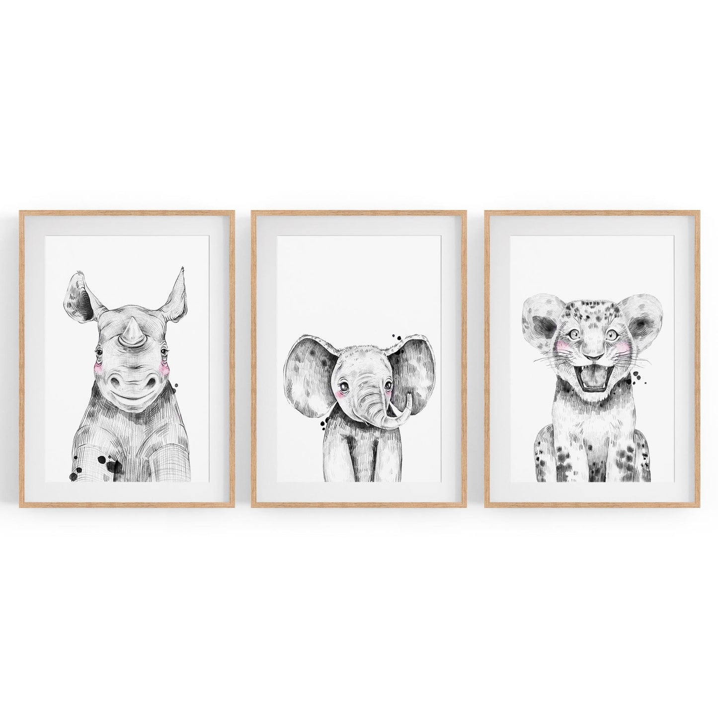 Set of Blushing Safari Animals Nursery Wall Art #2 - The Affordable Art Company