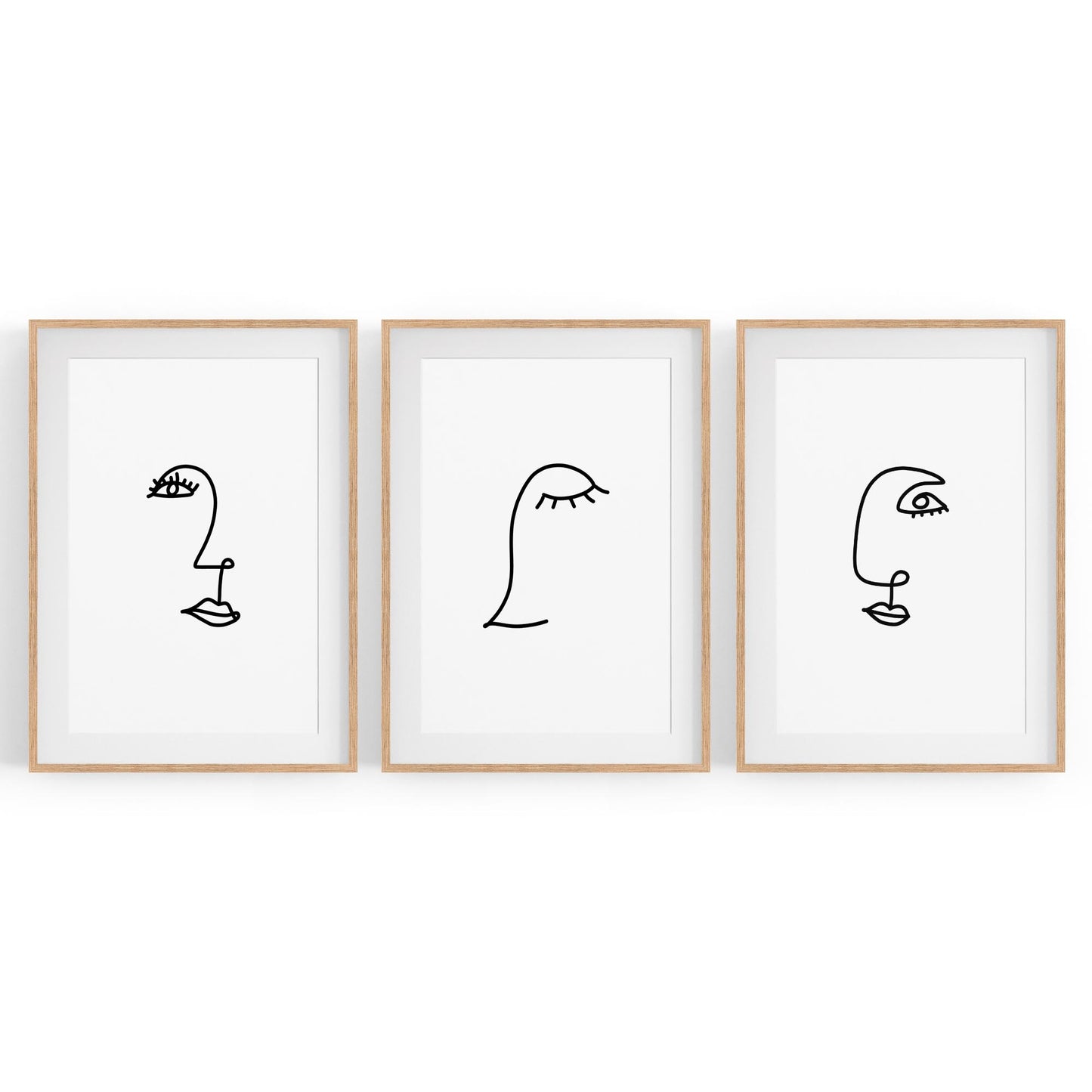 Set of Face Line Drawings Abstract Style Wall Art #2 - The Affordable Art Company