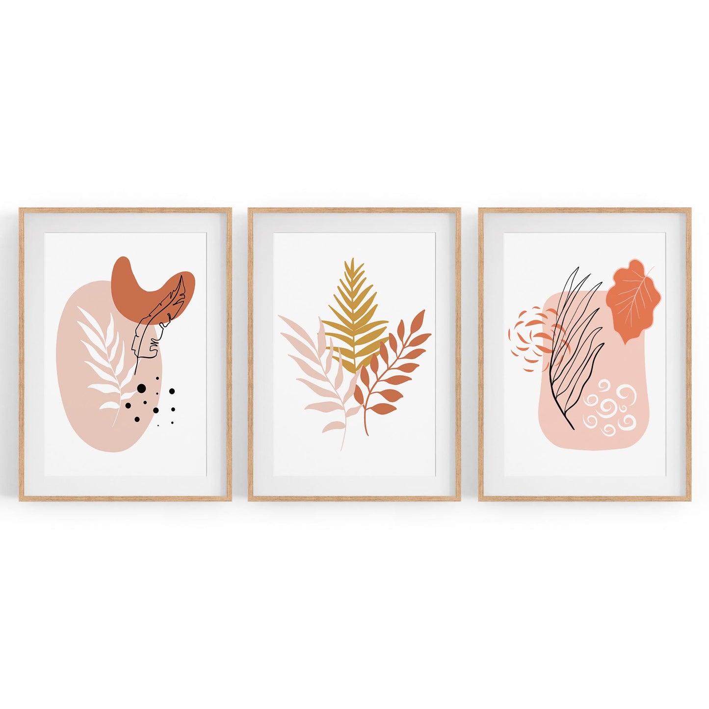 Set of Minimal Pink Plant Drawings Wall Art - The Affordable Art Company