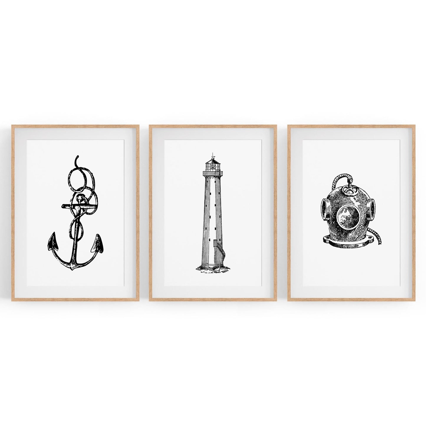 Set of Nautical Coast Drawings Coastal Wall Art #1 - The Affordable Art Company