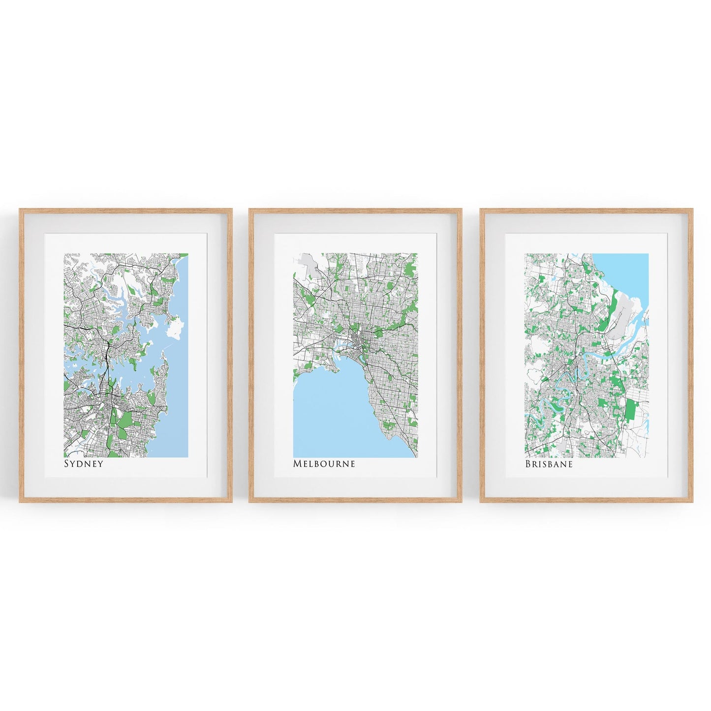 Set of Sydney, Melbourne & Brisbane Map Wall Art - The Affordable Art Company