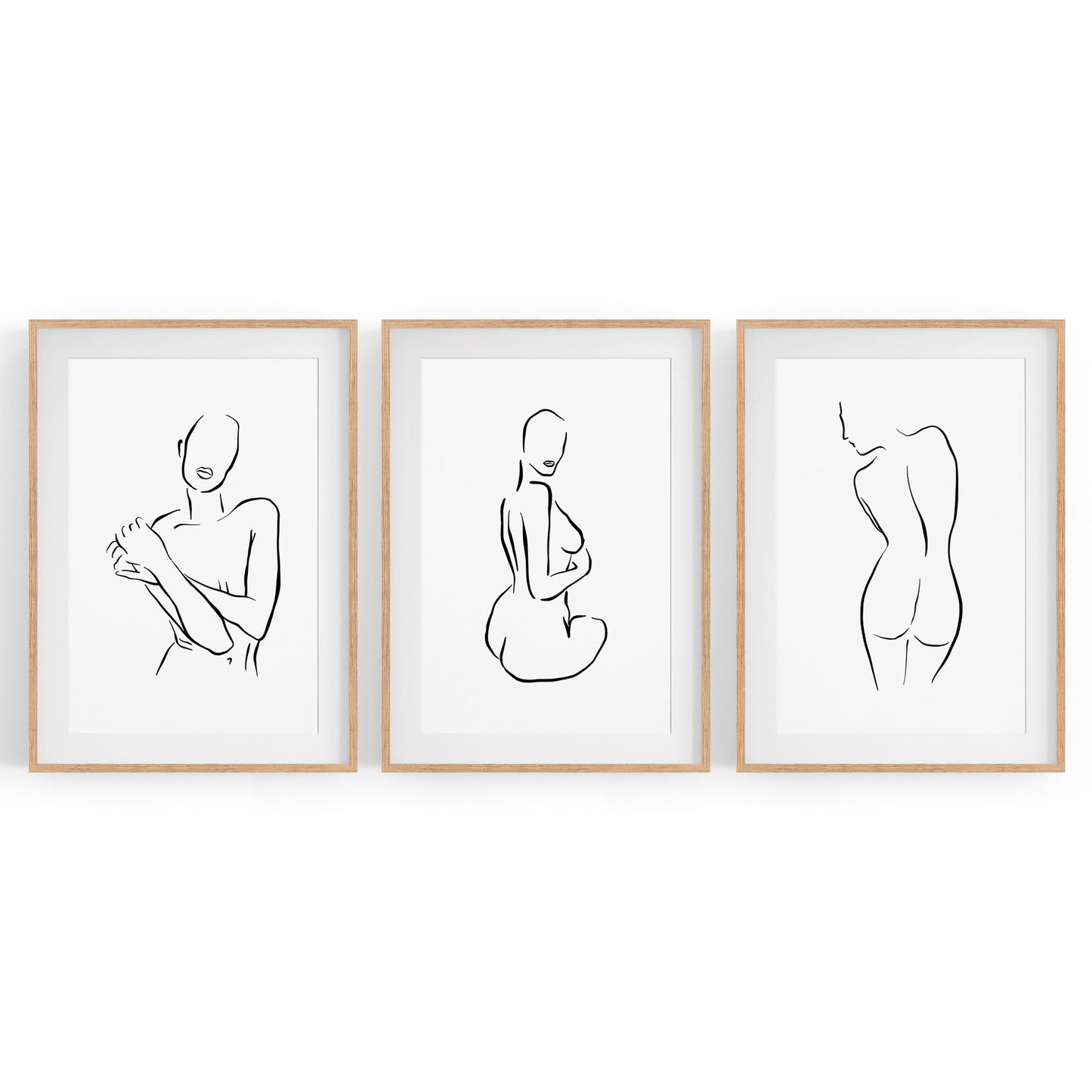 Set of 3 Nude Line Drawing Woman Wall Art - The Affordable Art Company