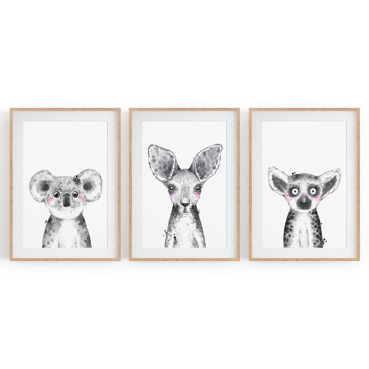 Set of Blushing Australian Animals Nursery Wall Art - The Affordable Art Company