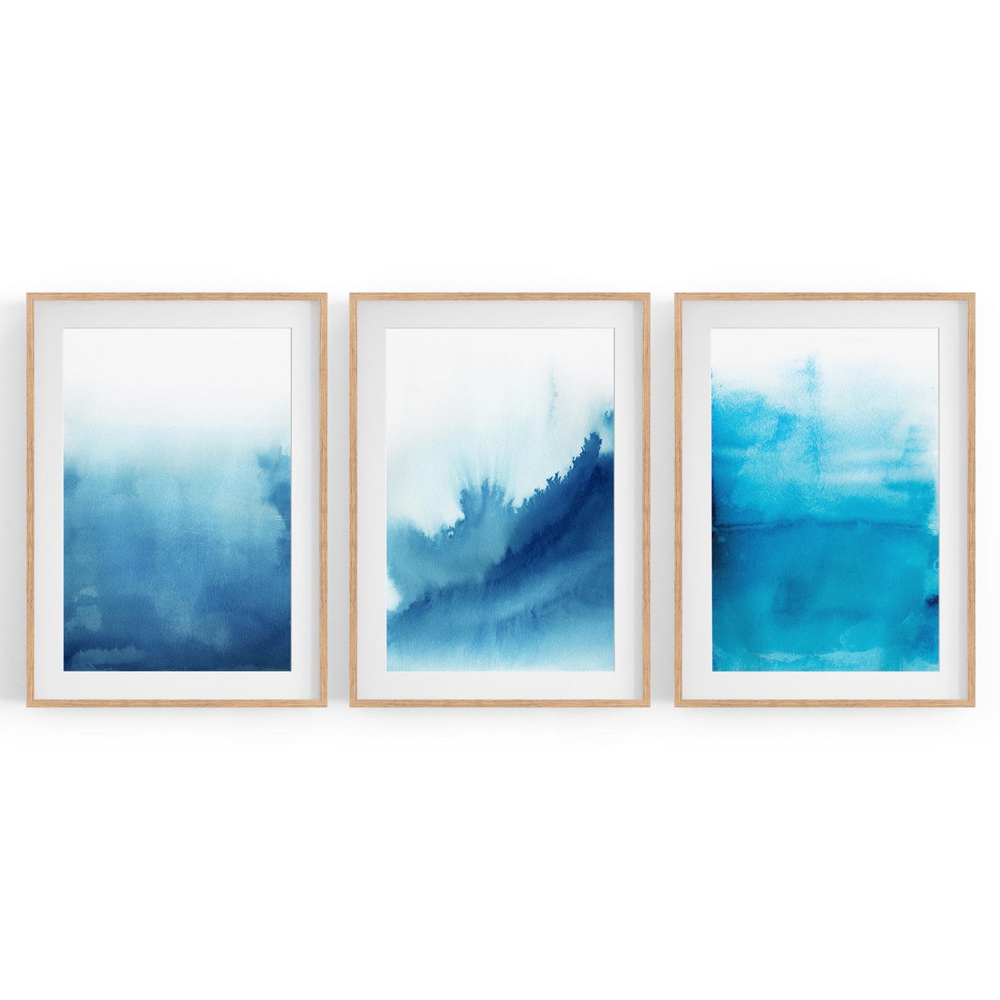 Set of Blue Ink Abstract Painting Faded Wall Art #3 - The Affordable Art Company