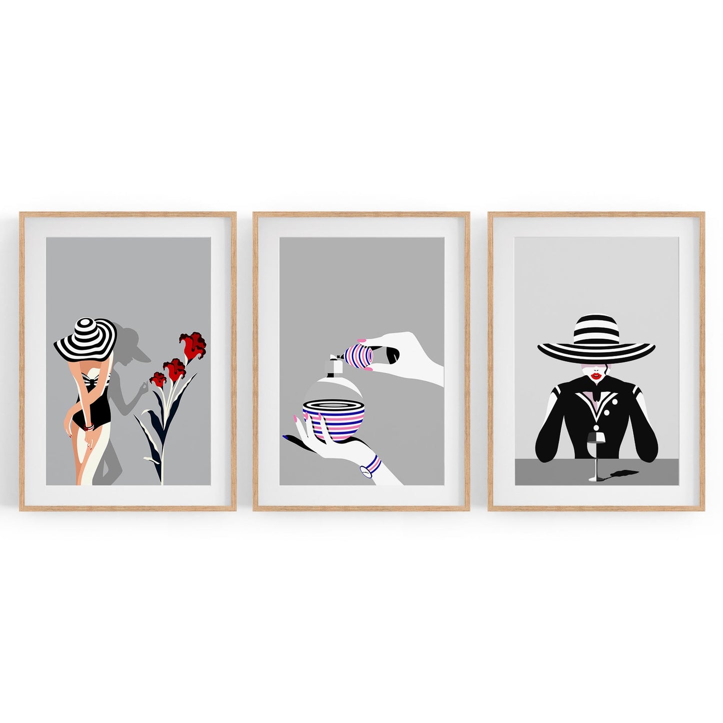Set of Retro Girl Black and White Fashion Wall Art - The Affordable Art Company