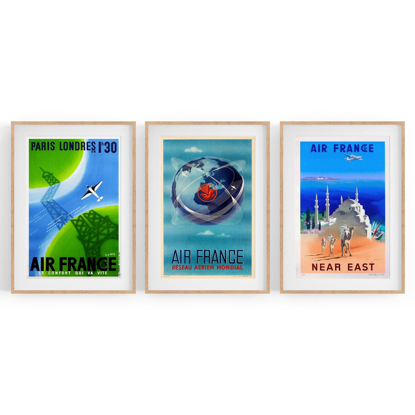 Set of Vintage Air France Travel Adverts Wall Art - The Affordable Art Company