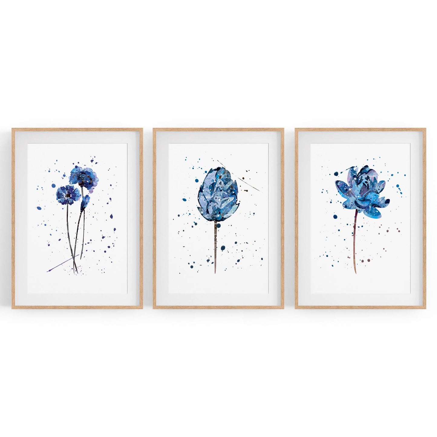 Set of Blue Scandi Flower Abstract Kitchen Wall Art - The Affordable Art Company