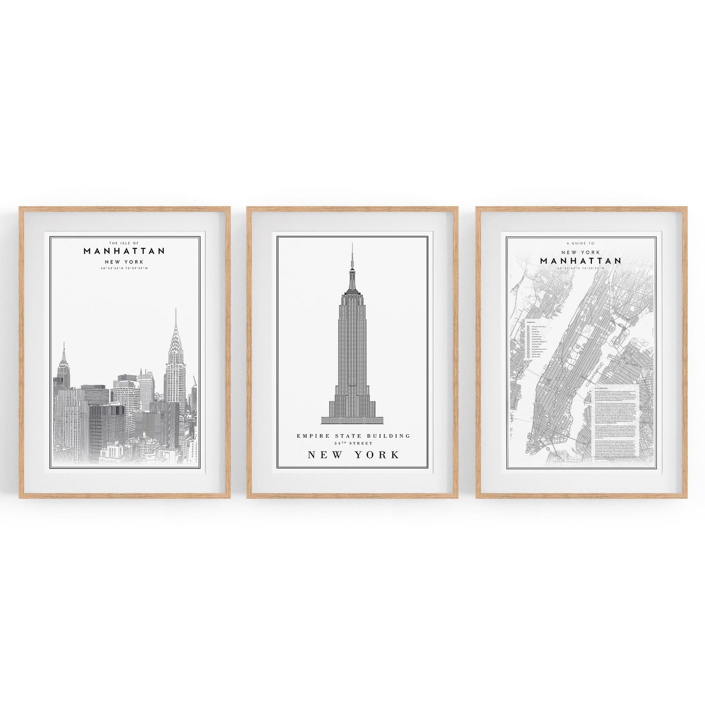 Set of New York Wall Minimal Black & White Art - The Affordable Art Company