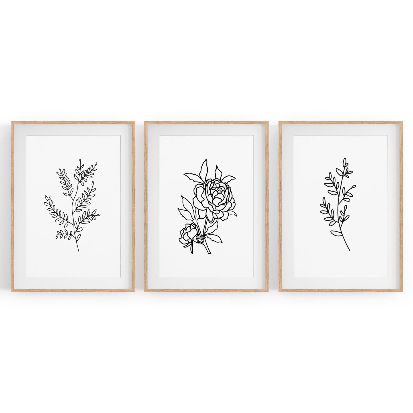 Set of Minimal Flower Line Drawings Wall Art #2 - The Affordable Art Company