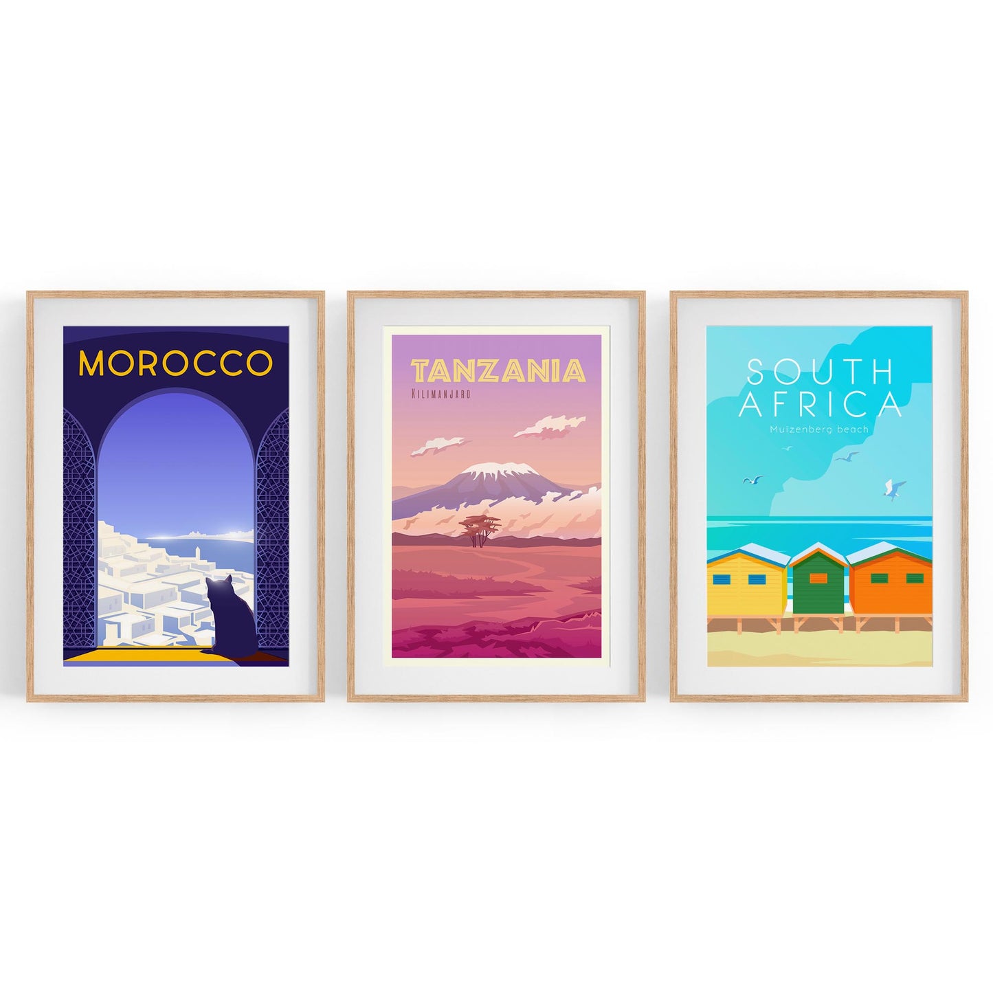 Set of Retro Travel Wall Art (African Travel) - The Affordable Art Company