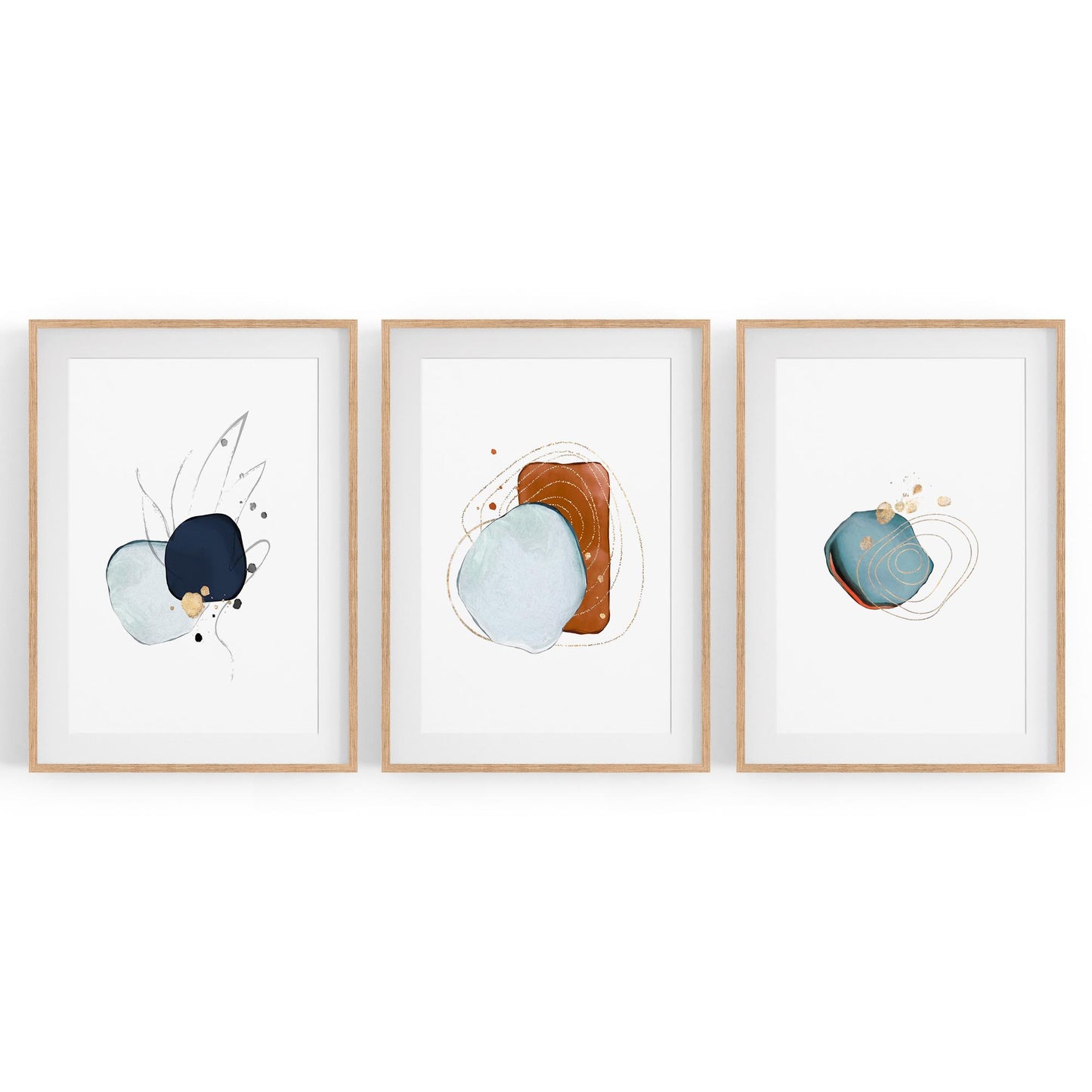 Set of Abstract Shape Minimal Blue Modern Wall Art #2 - The Affordable Art Company