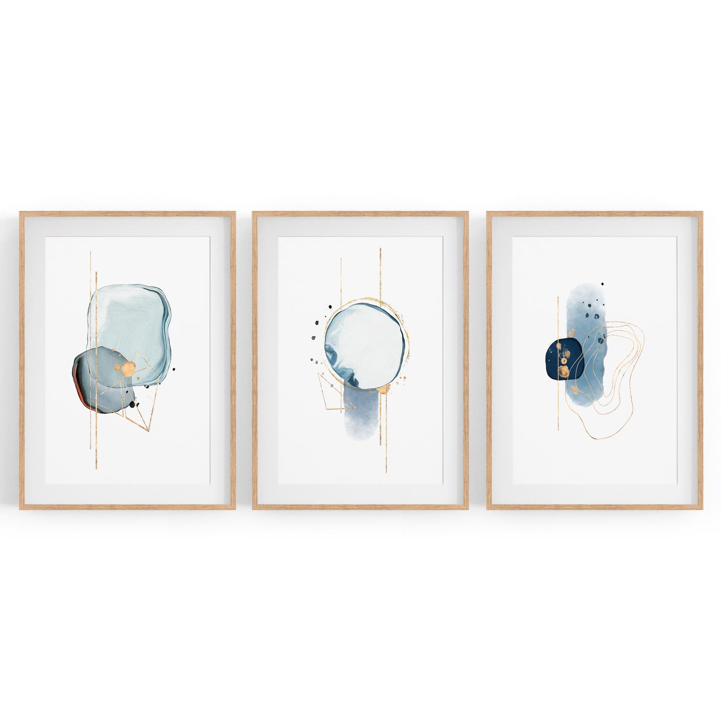 Set of Abstract Shape Minimal Blue Modern Wall Art #1 - The Affordable Art Company