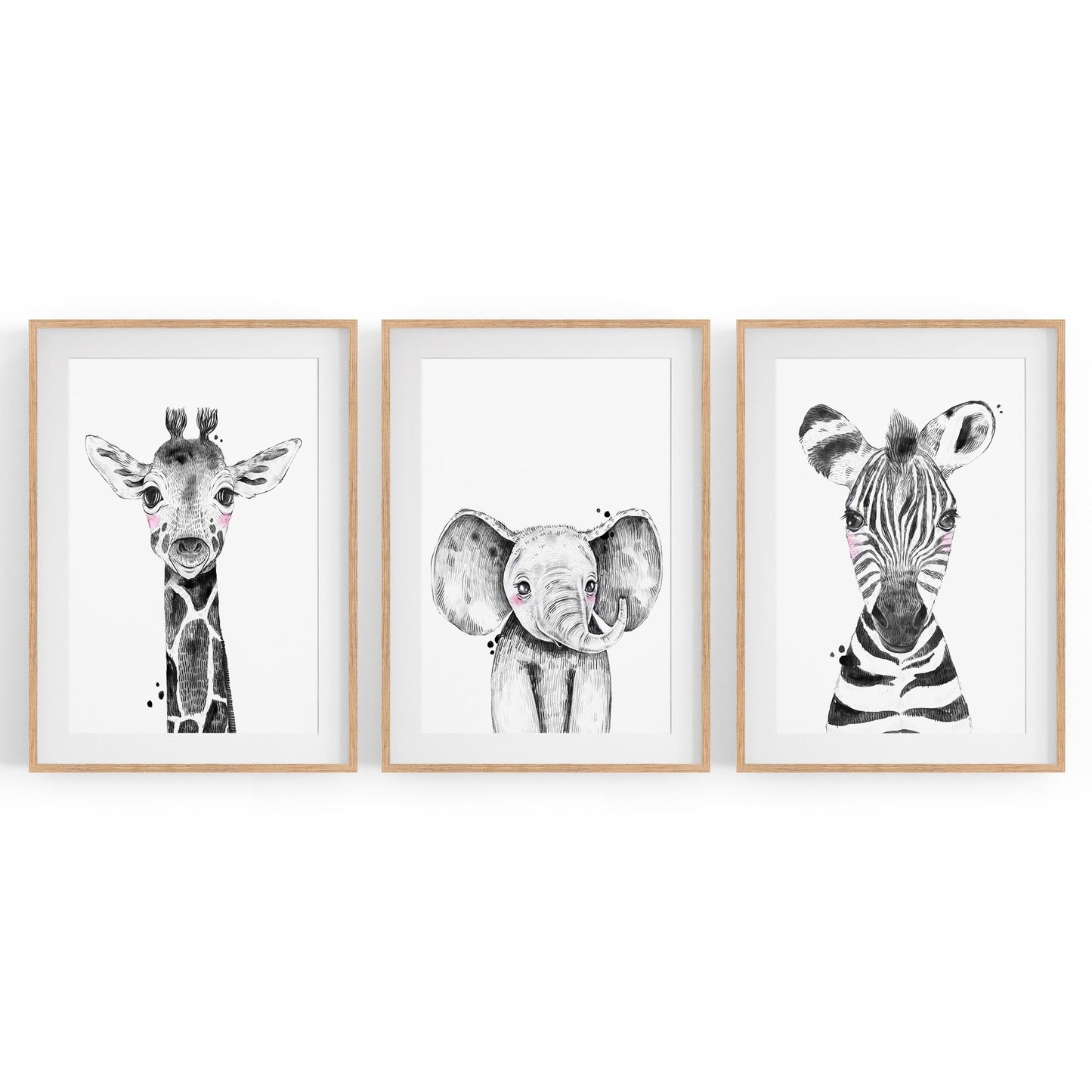 Set of Blushing Safari Animals Nursery Wall Art #1 - The Affordable Art Company