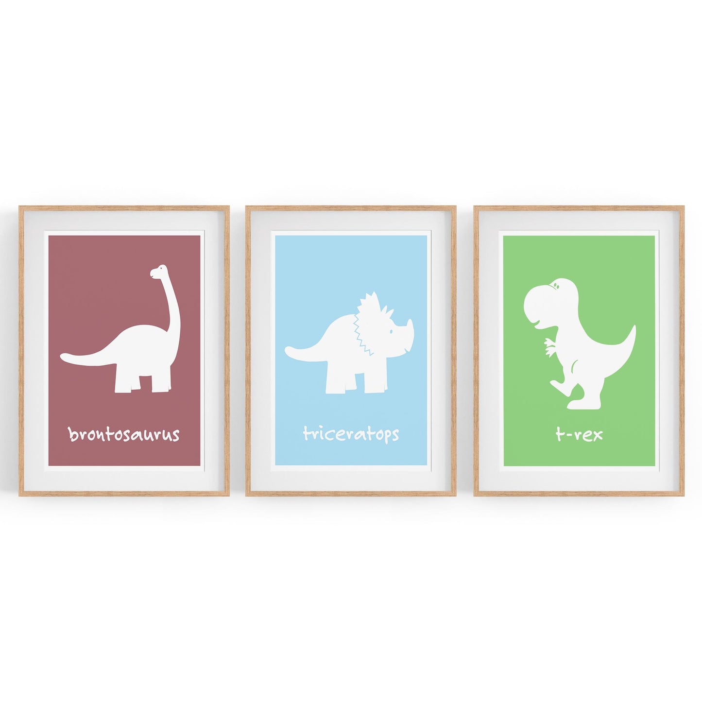 Set of Cartoon Dinosaur Nursery Bedroom Wall Art #2 - The Affordable Art Company