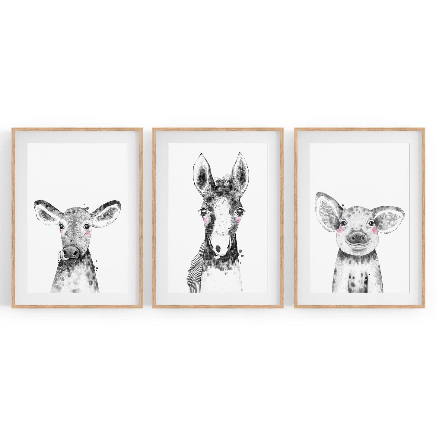 Set of Blushing Farm Animals Nursery Wall Art - The Affordable Art Company