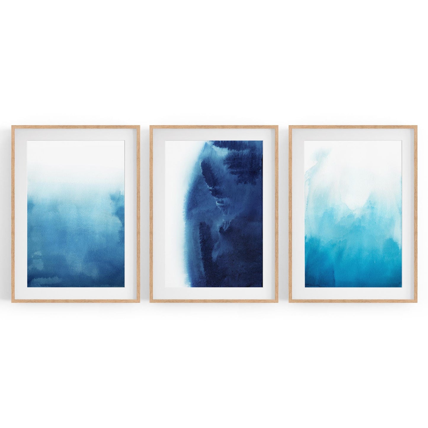 Set of Blue Ink Abstract Painting Faded Wall Art #1 - The Affordable Art Company