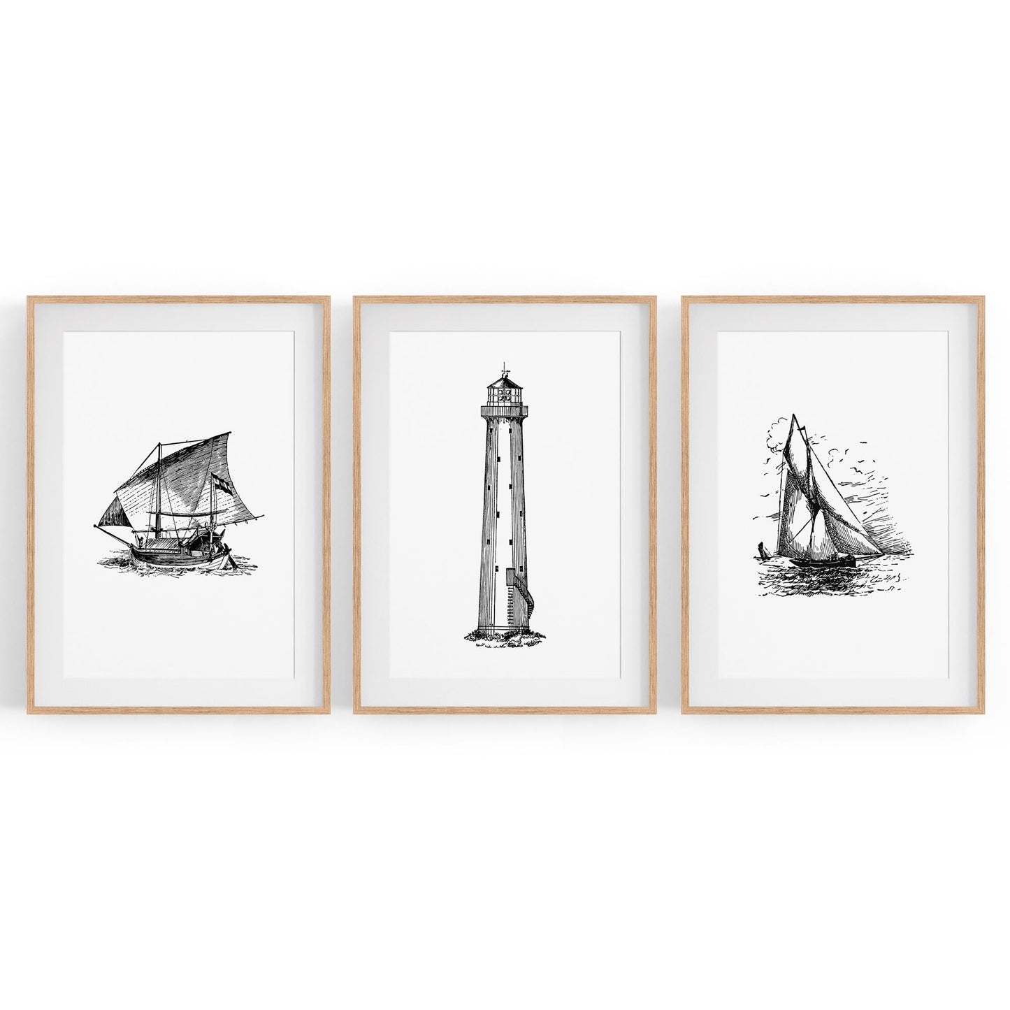 Set of Nautical Coast Drawings Coastal Wall Art #2 - The Affordable Art Company