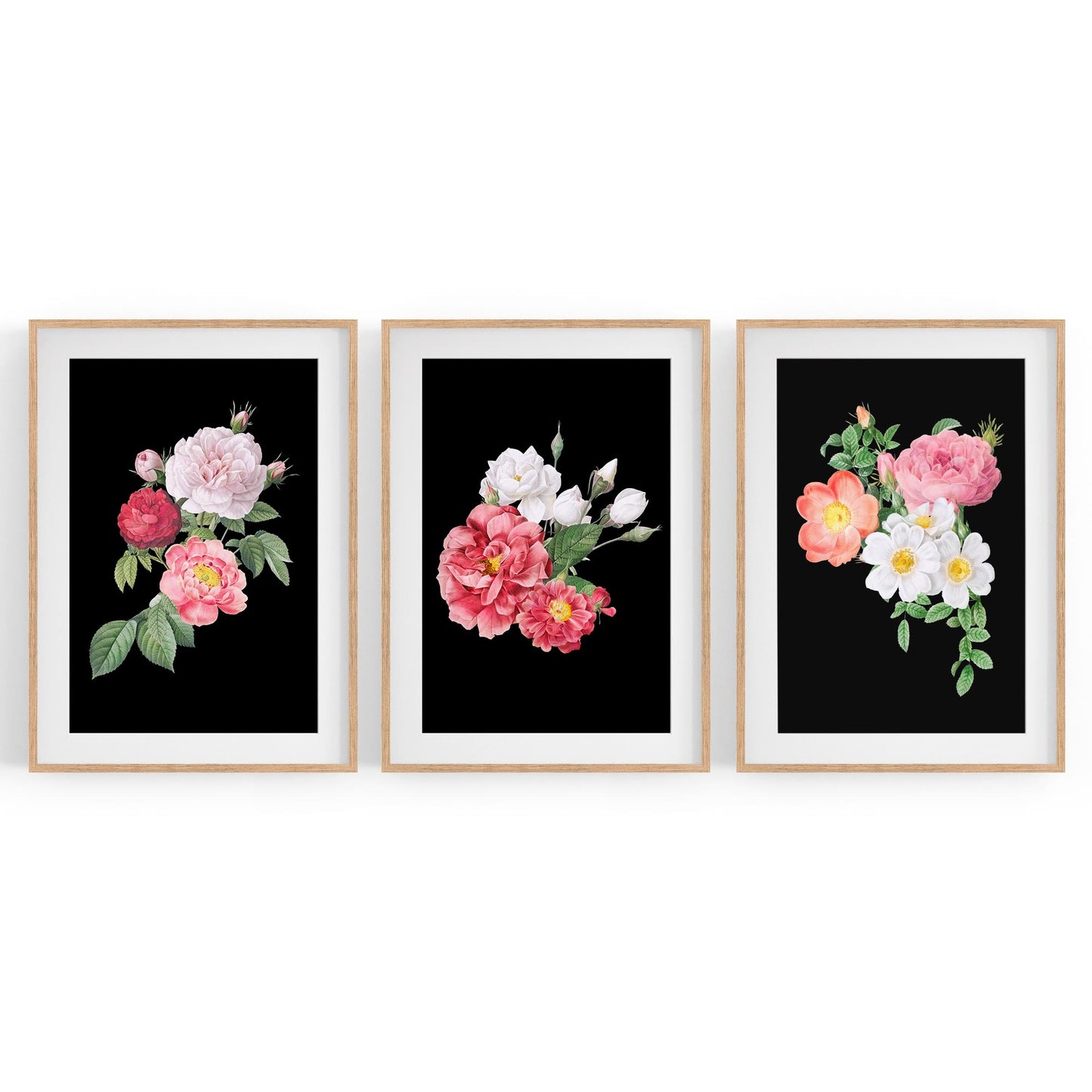 Set of Dark Floral Botanical Flowers Wall Art #1 - The Affordable Art Company