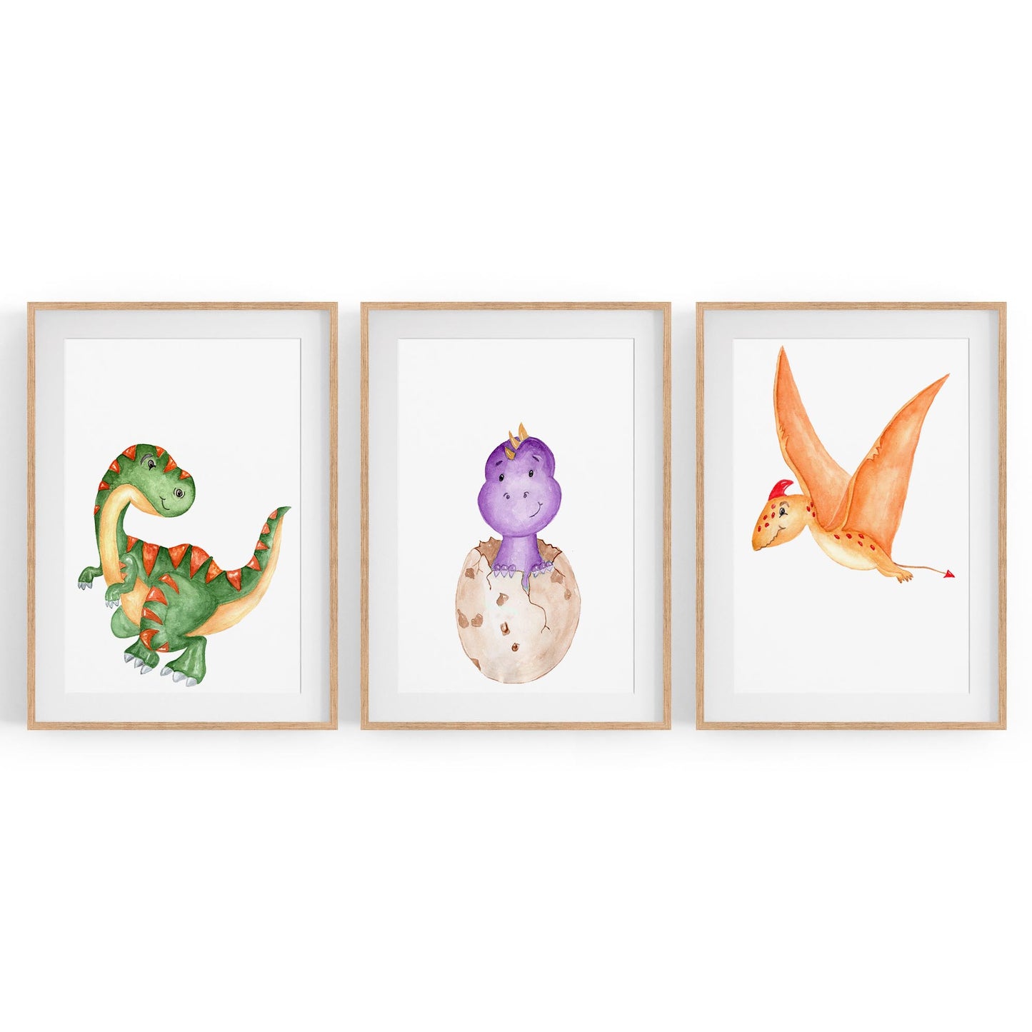 Set of Cartoon Dinosaur Nursery Bedroom Wall Art #1 - The Affordable Art Company