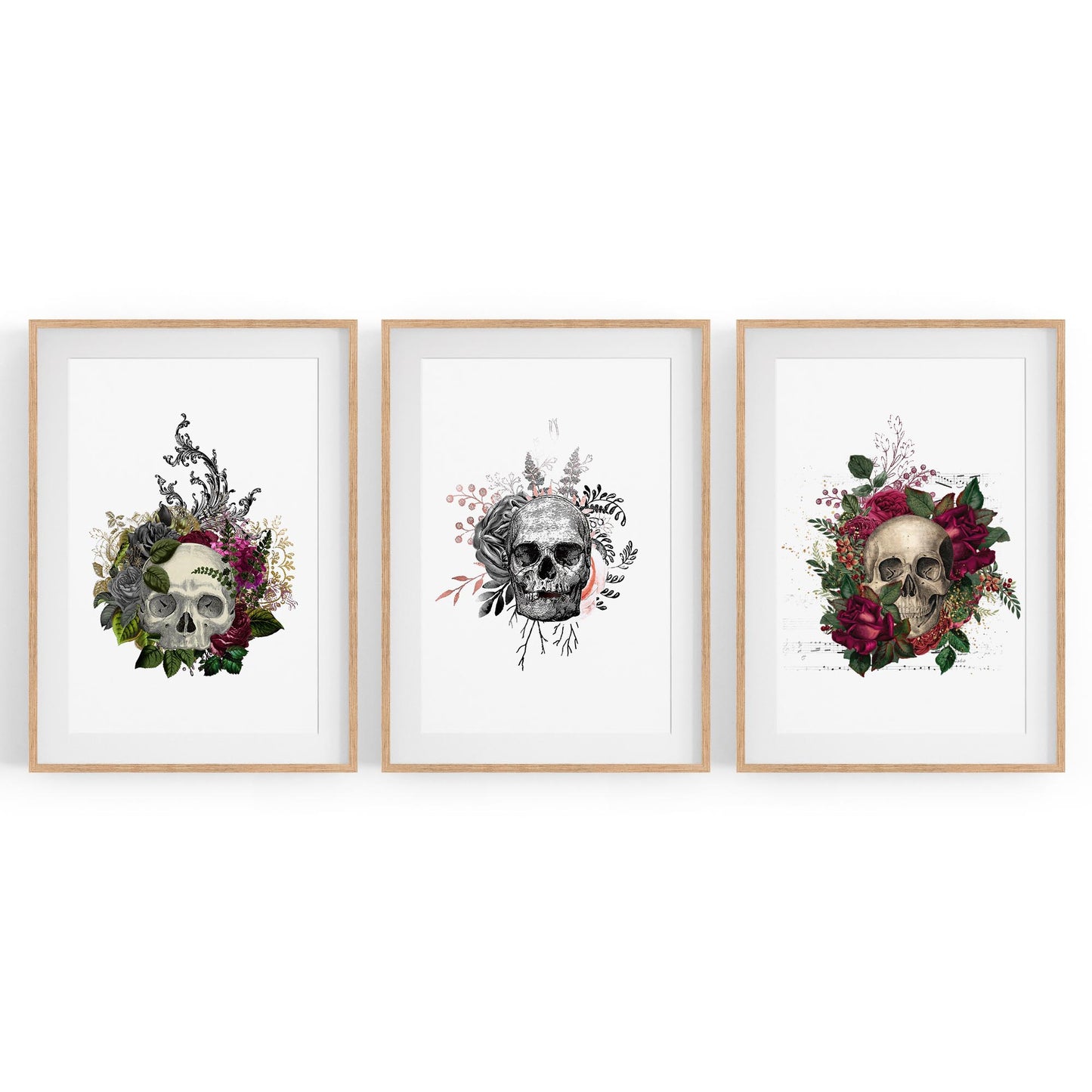 Set of Floral Skull Fashion Bedroom Wall Art - The Affordable Art Company