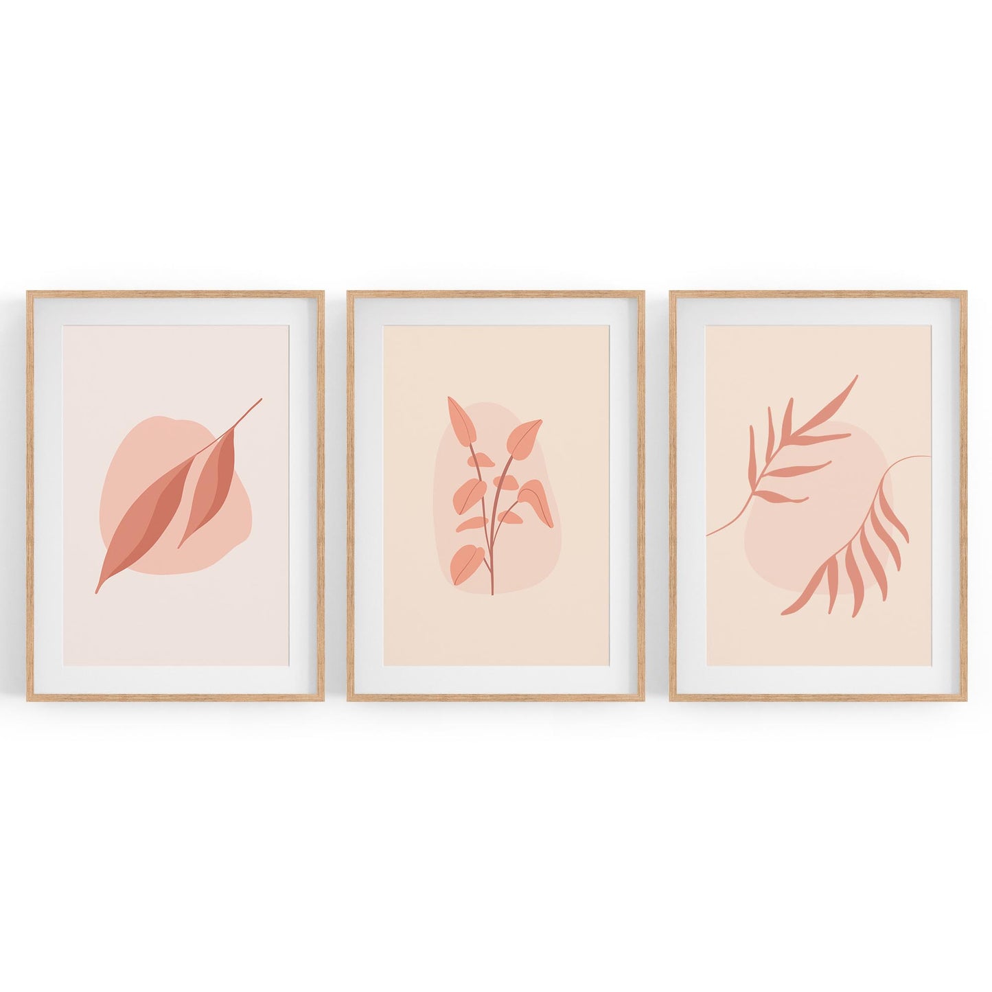 Set of Peach & Pink Leaves Pastel Abstract Wall Art - The Affordable Art Company