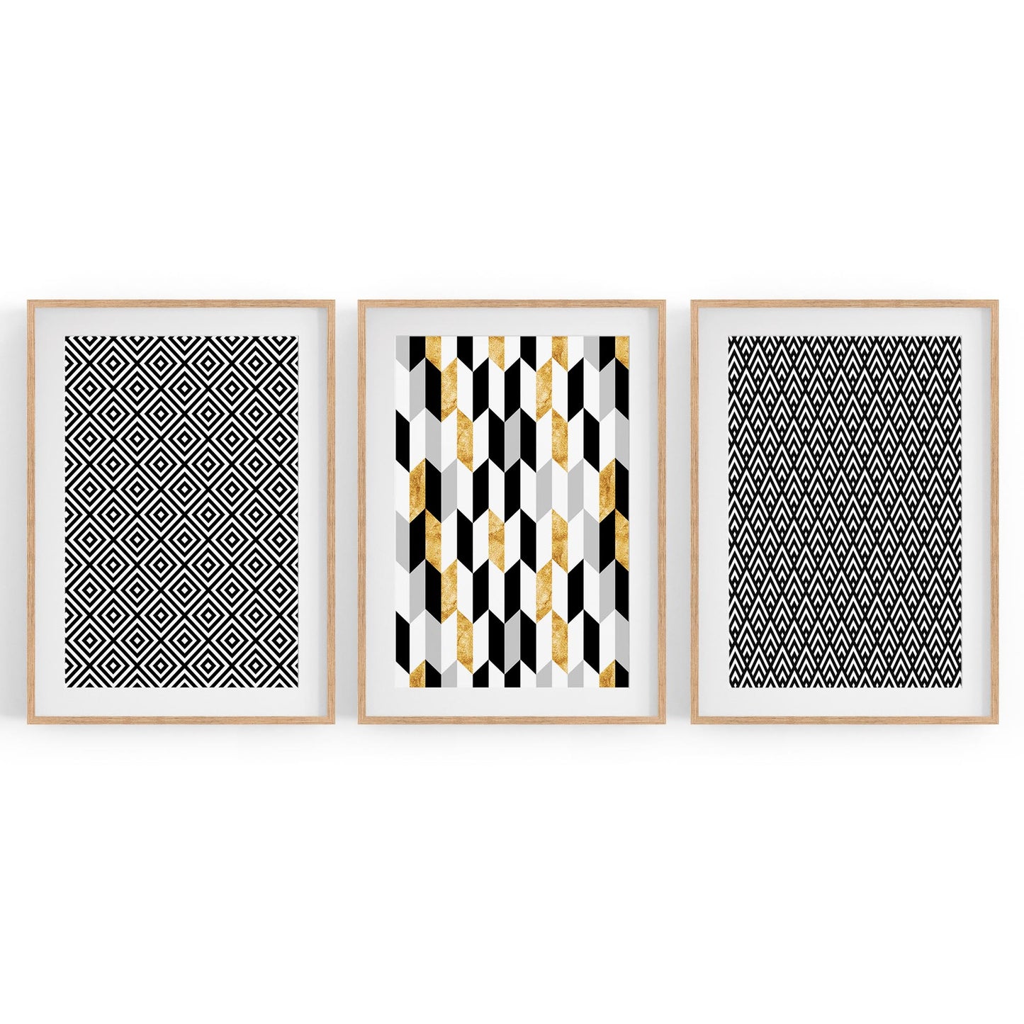 Set of Minimal Black & White Pattern Wall Art - The Affordable Art Company
