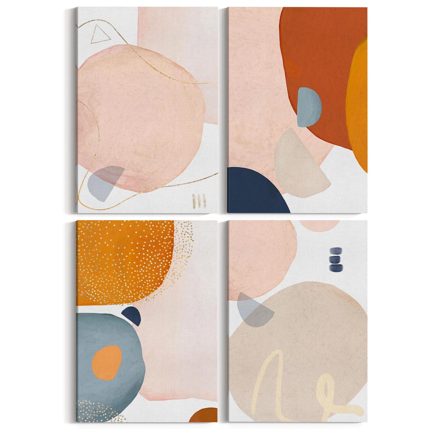 Set of 4 Abstract Shape Minimal Nude Colour Wall Art - The Affordable Art Company