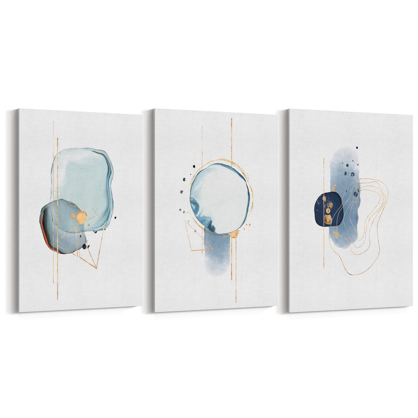 Set of Abstract Shape Minimal Blue Modern Wall Art #1 - The Affordable Art Company