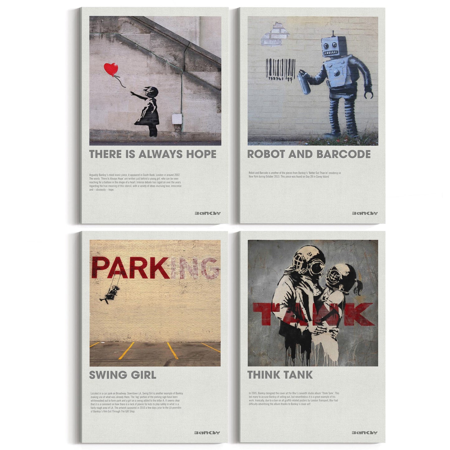 Set of 4 Banksy Graffiti Gallery Style Urban Street Wall Art - The Affordable Art Company