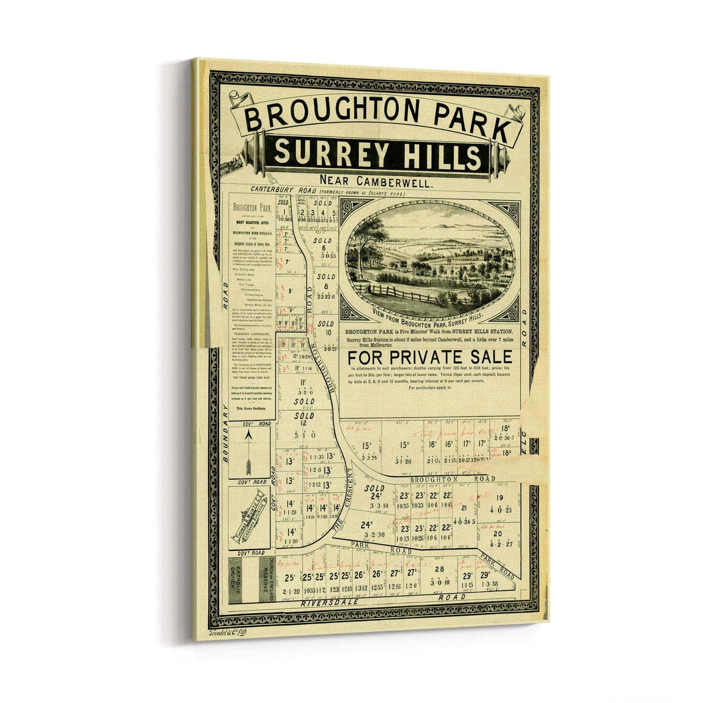 Surrey Hills Melbourne Vintage Real Estate Wall Art #1 - The Affordable Art Company