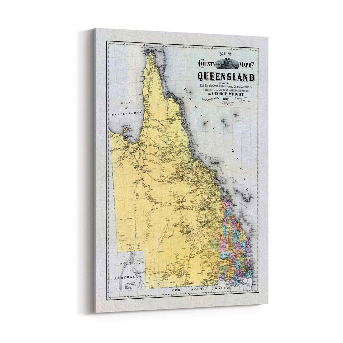Queensland Australia Vintage Map Wall Art #2 - The Affordable Art Company