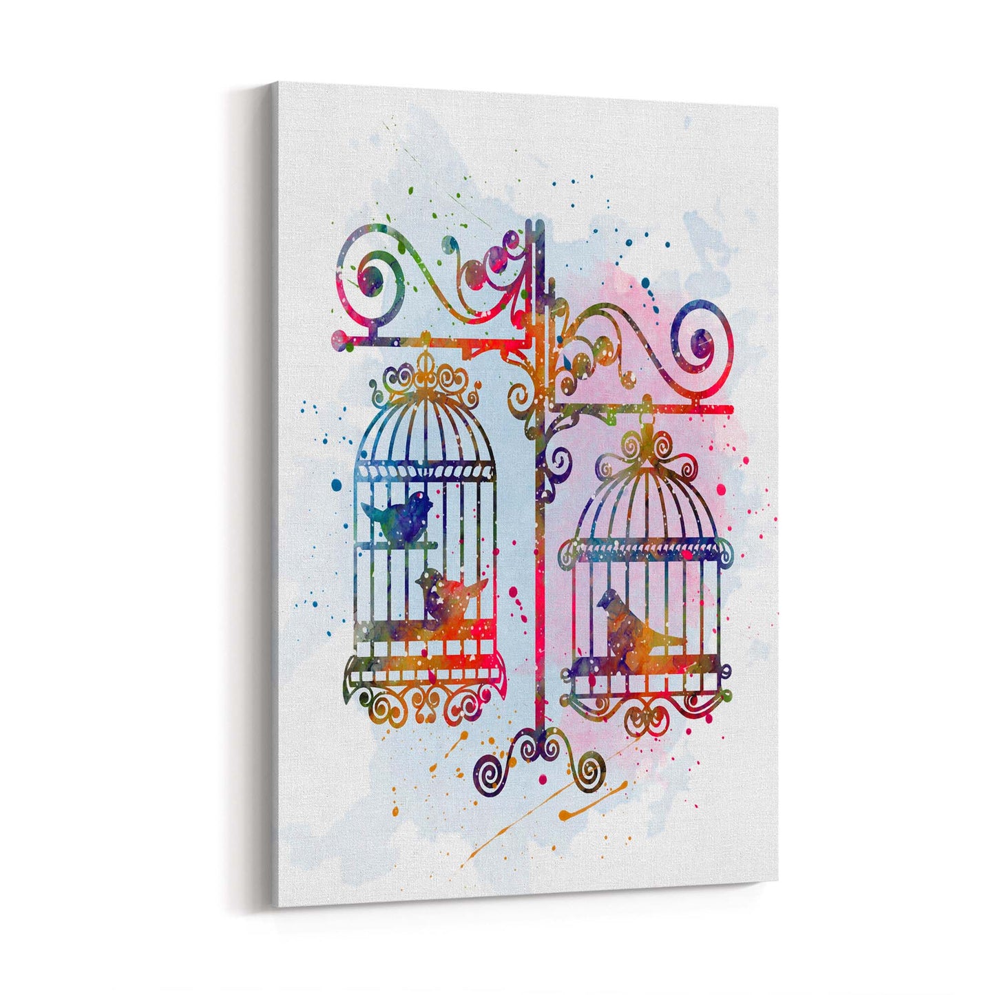 Birds In Cages Cute Decoration Wall Art - The Affordable Art Company