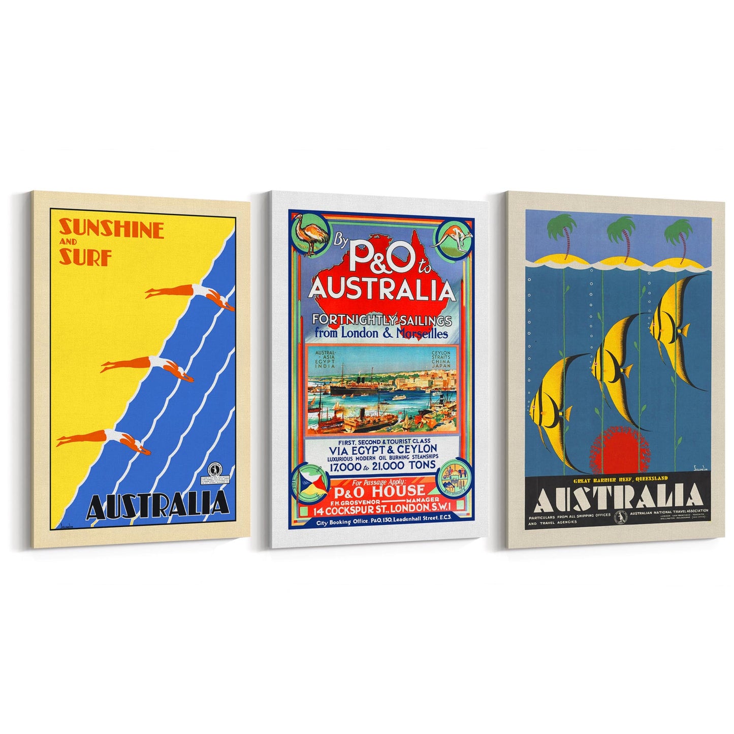 Set of Vintage Australian Travel Advert Wall Art - The Affordable Art Company