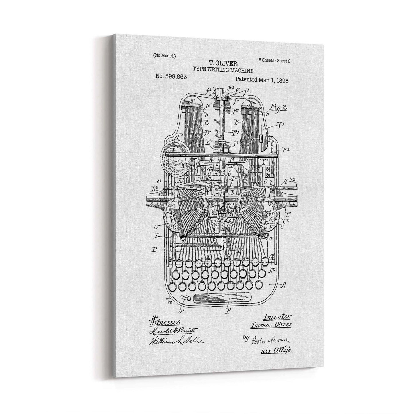 Vintage Typewriter White Patent Wall Art #1 - The Affordable Art Company