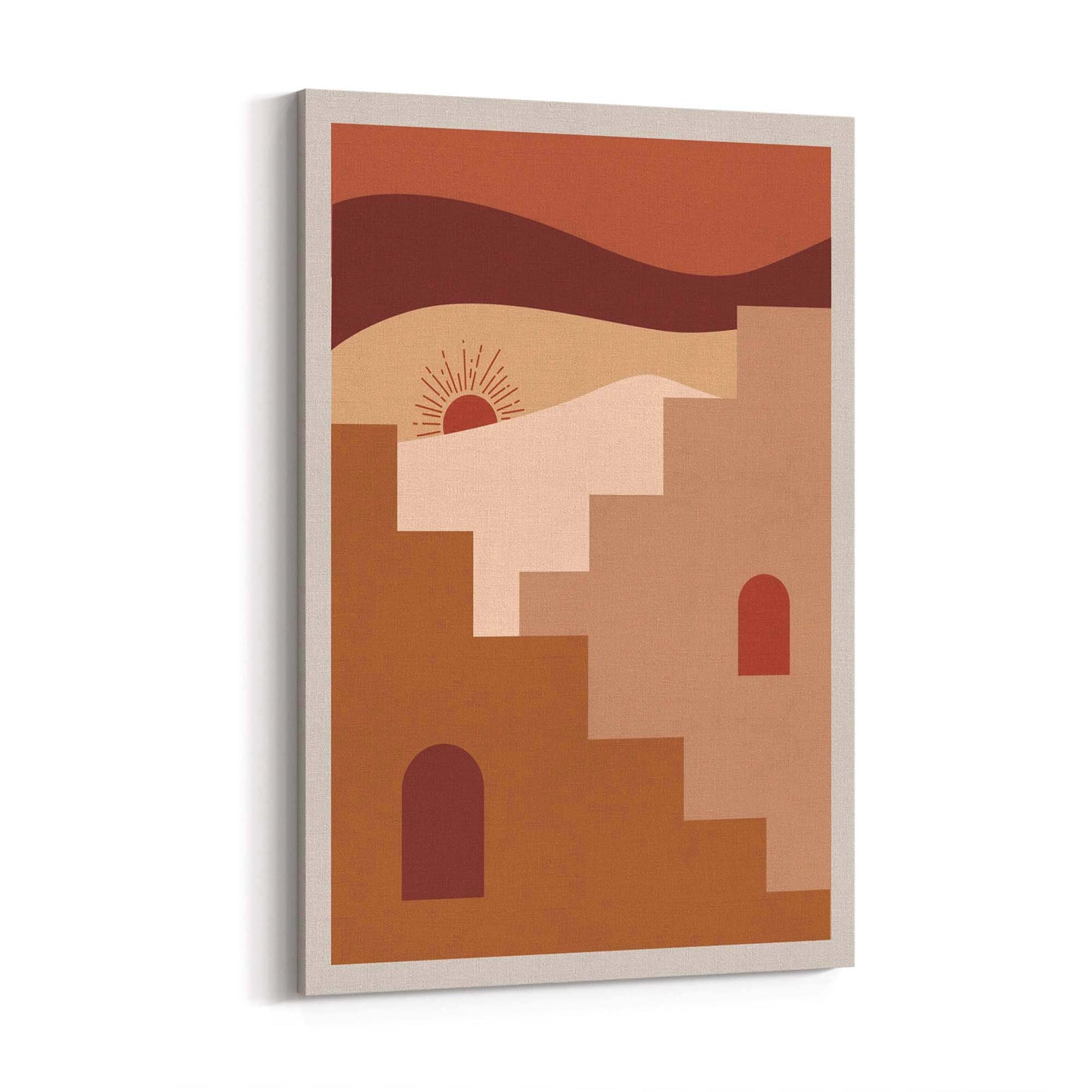 Desert Sunrise Terracotta Buildings Abstract Wall Art - The Affordable Art Company