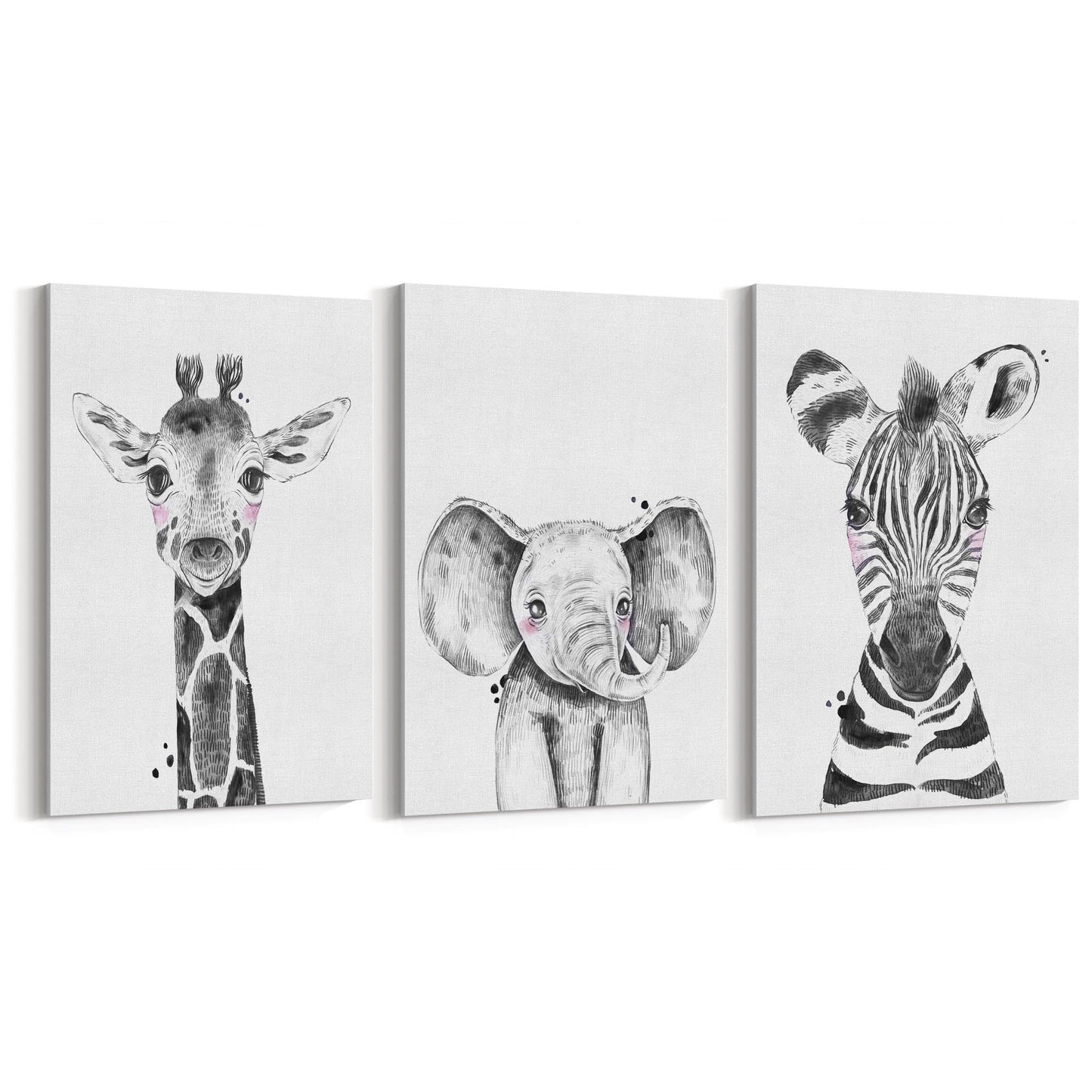 Set of Blushing Safari Animals Nursery Wall Art #1 - The Affordable Art Company