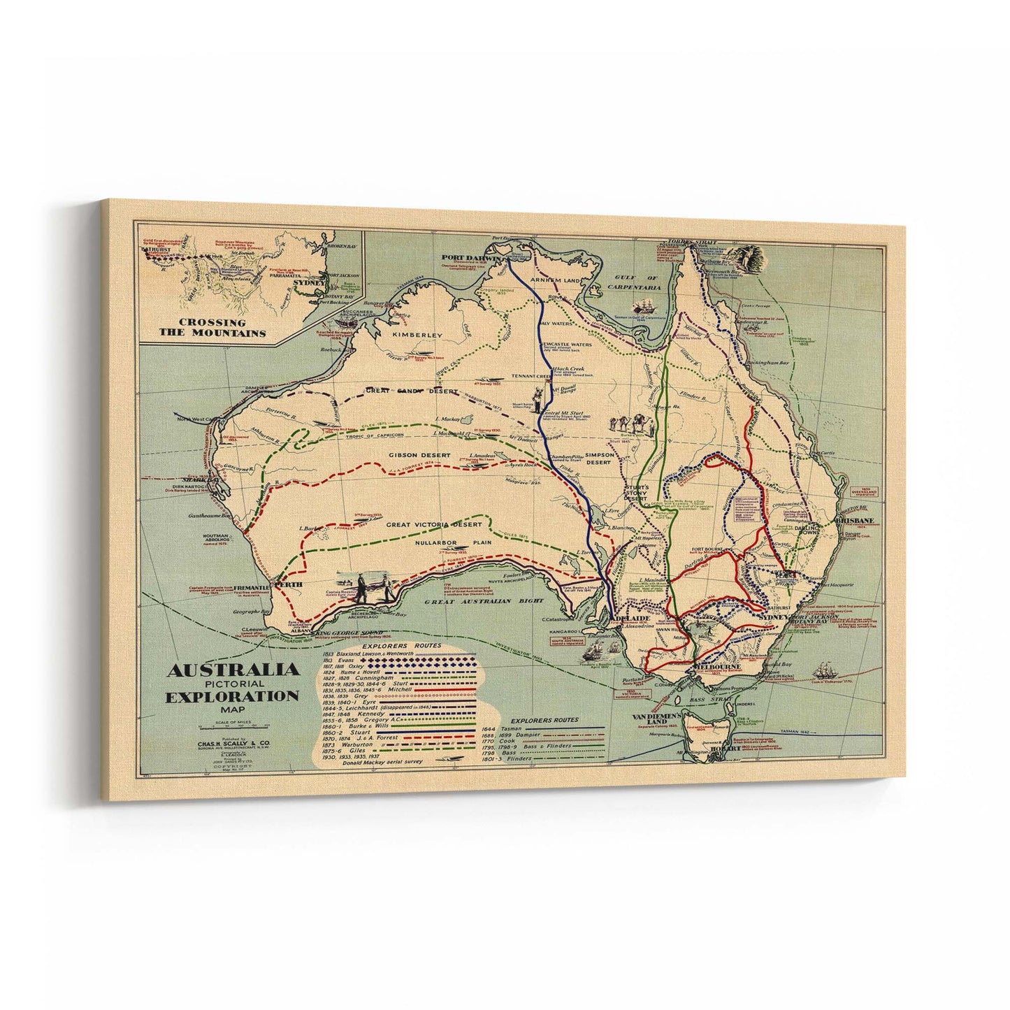 Australia Vintage Exploration Map Old Wall Art - The Affordable Art Company