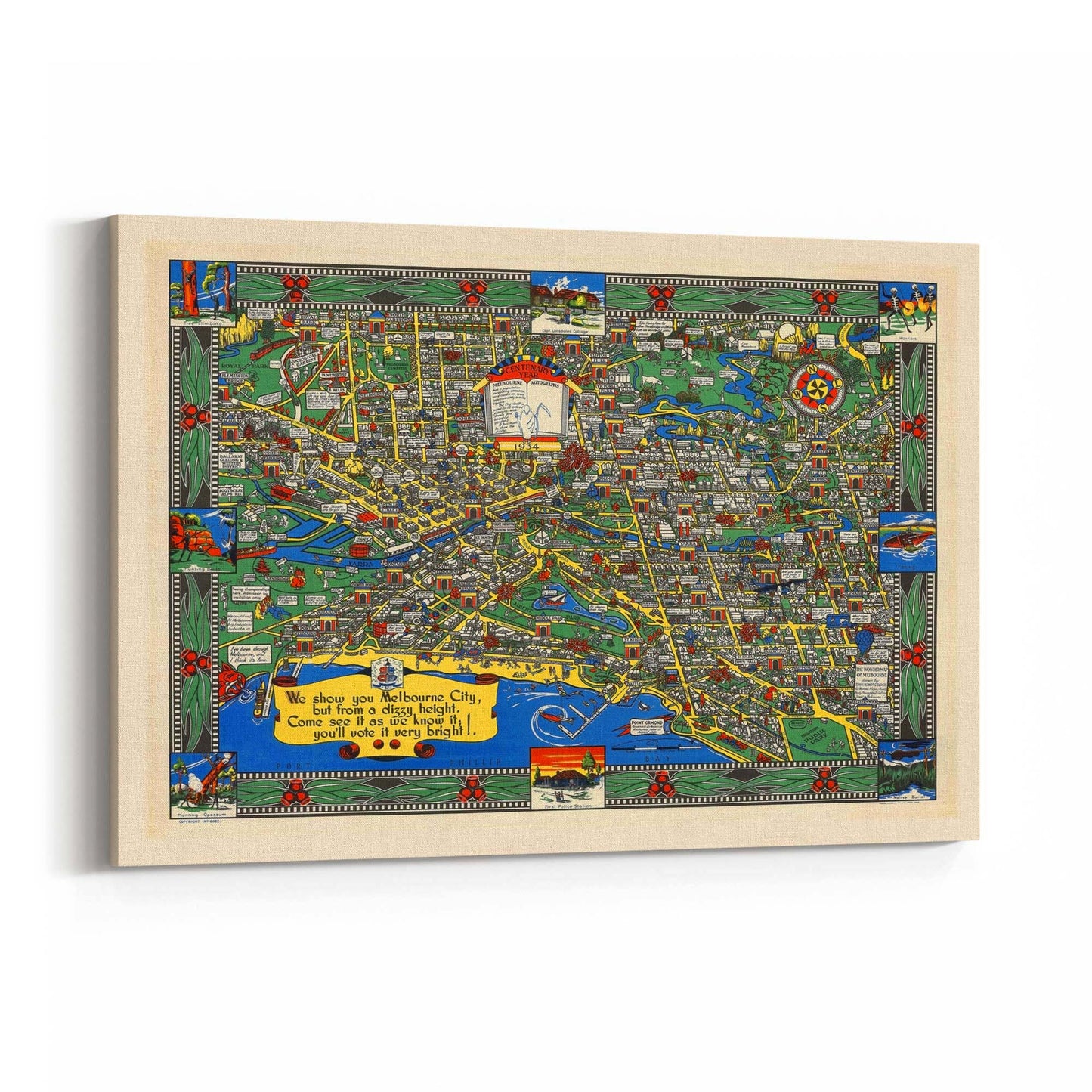 Vintage Melbourne Cartoon Map Wall Art - The Affordable Art Company