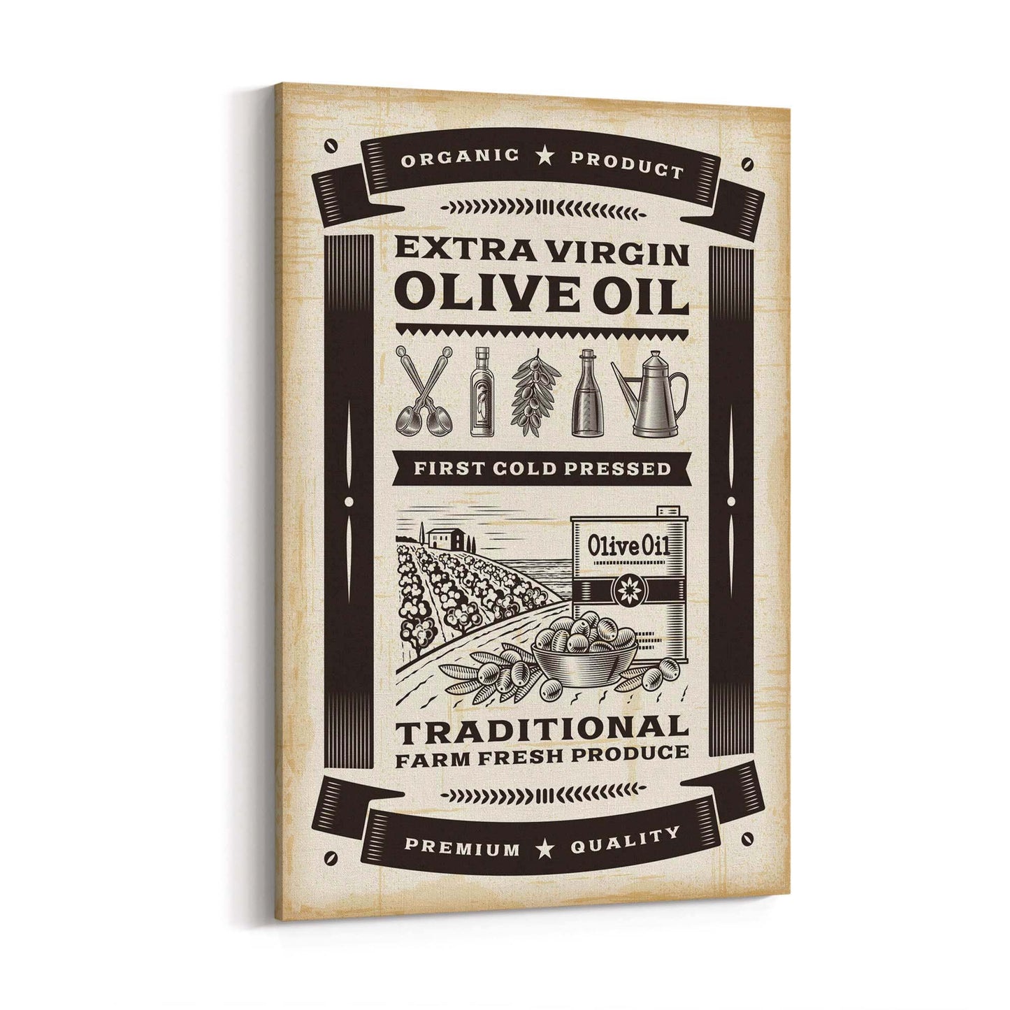 Vintage Olive Oil Farmhouse Kitchen Cafe Wall Art - The Affordable Art Company