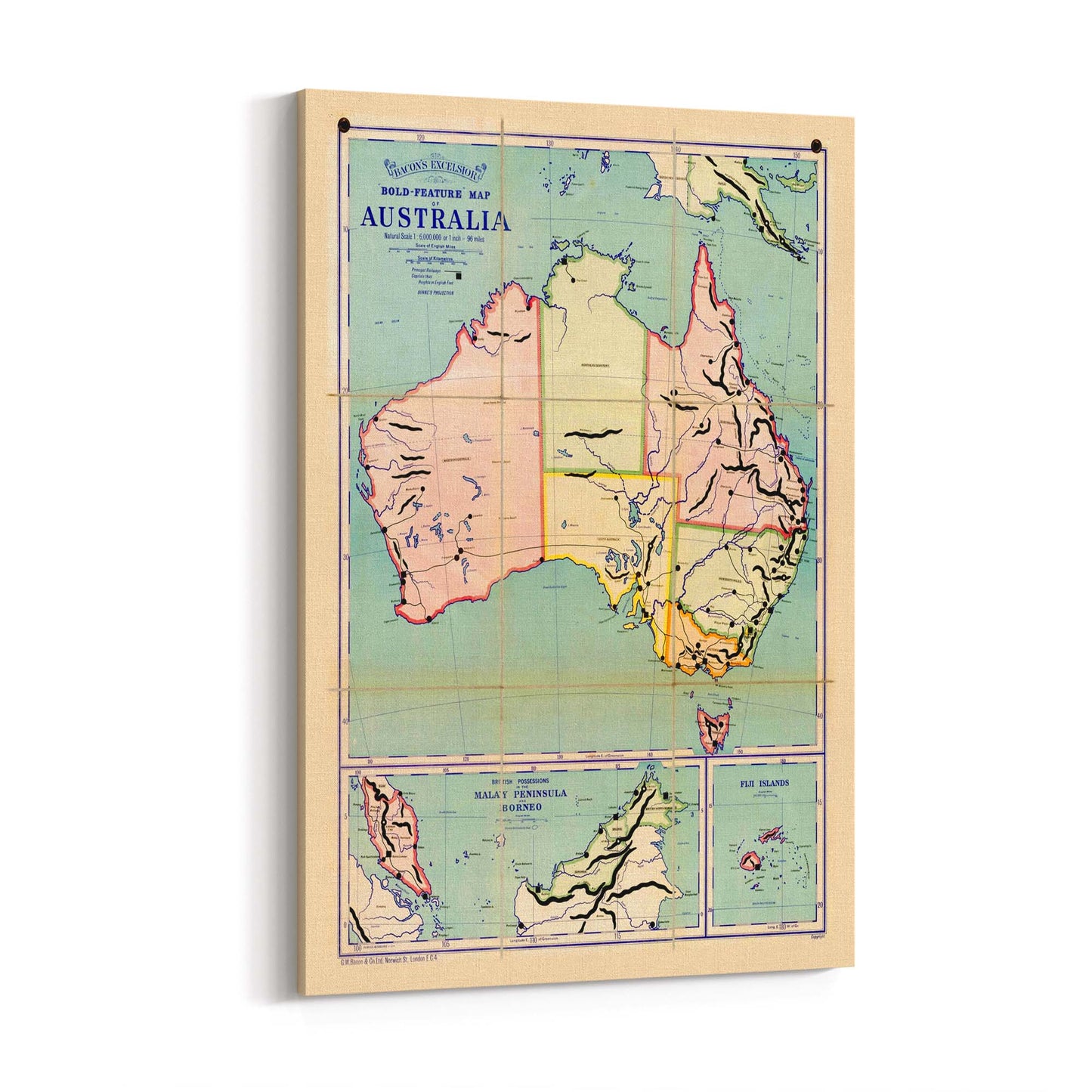 Australian Vintage Map Home Office Wall Art - The Affordable Art Company