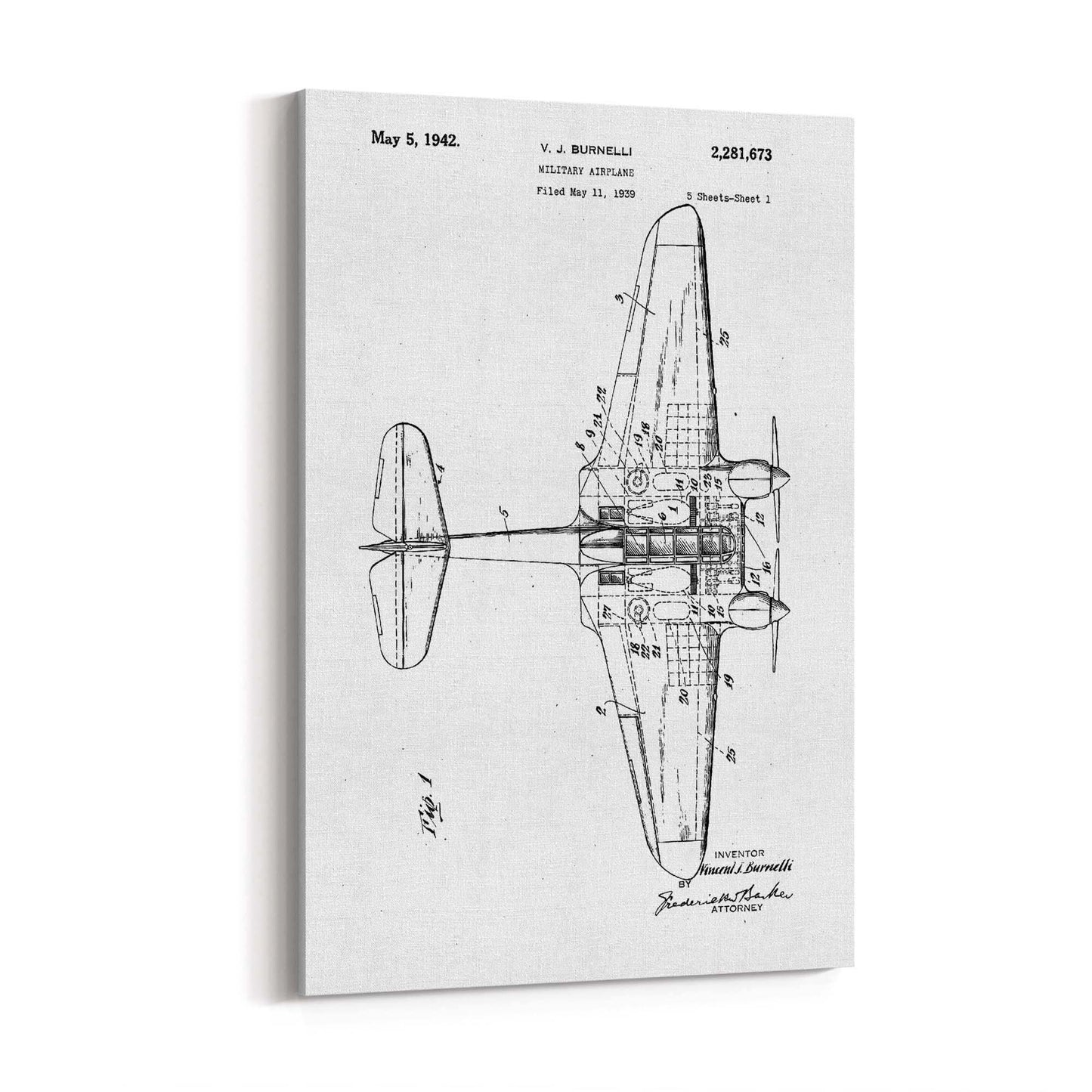 Airplane Patent Vintage Minimal Man Cave Wall Art #5 - The Affordable Art Company