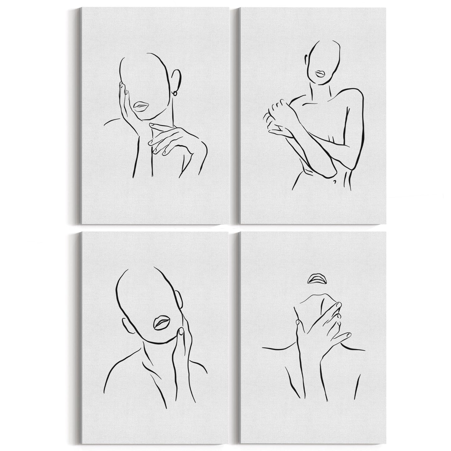 Set of 4 Nude Female Body Shape Line Bedroom Minimal Wall Art - The Affordable Art Company