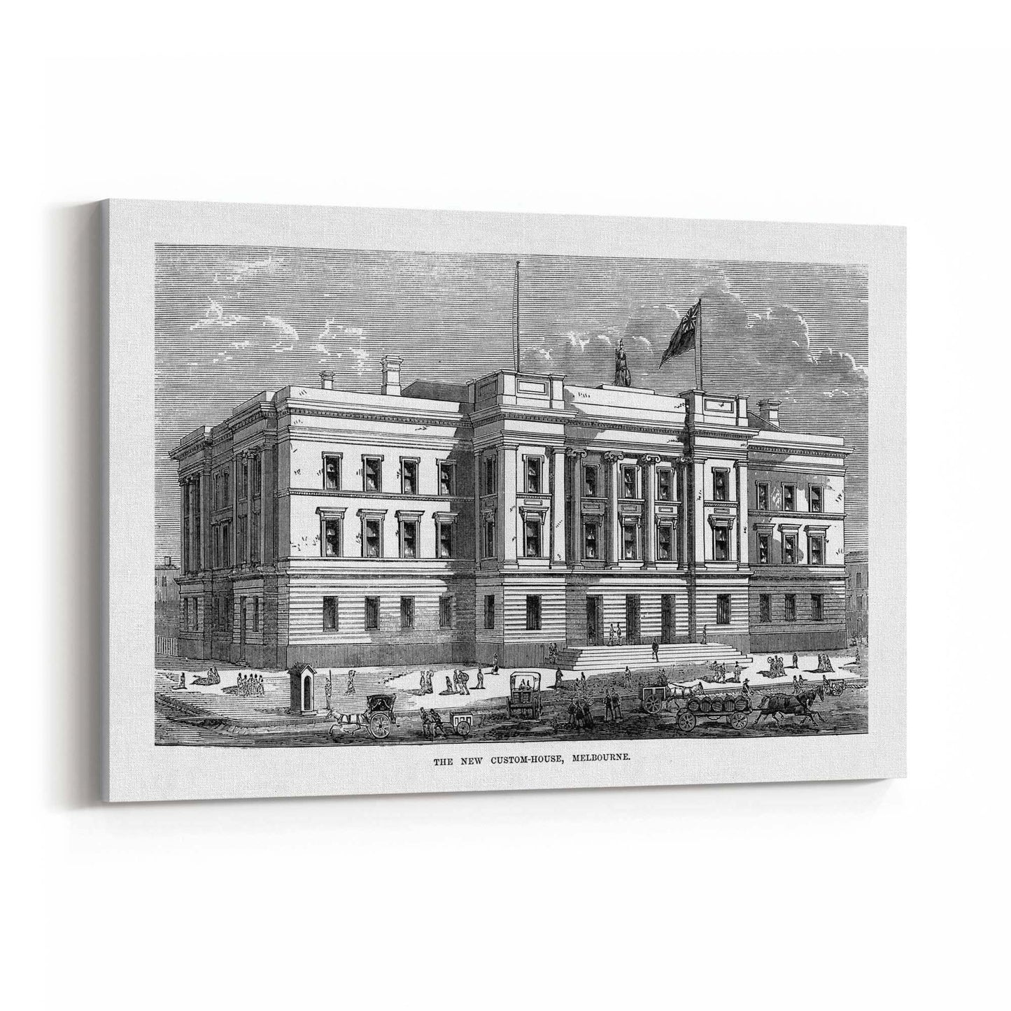 Customs House, Melbourne Vintage Drawing Wall Art - The Affordable Art Company