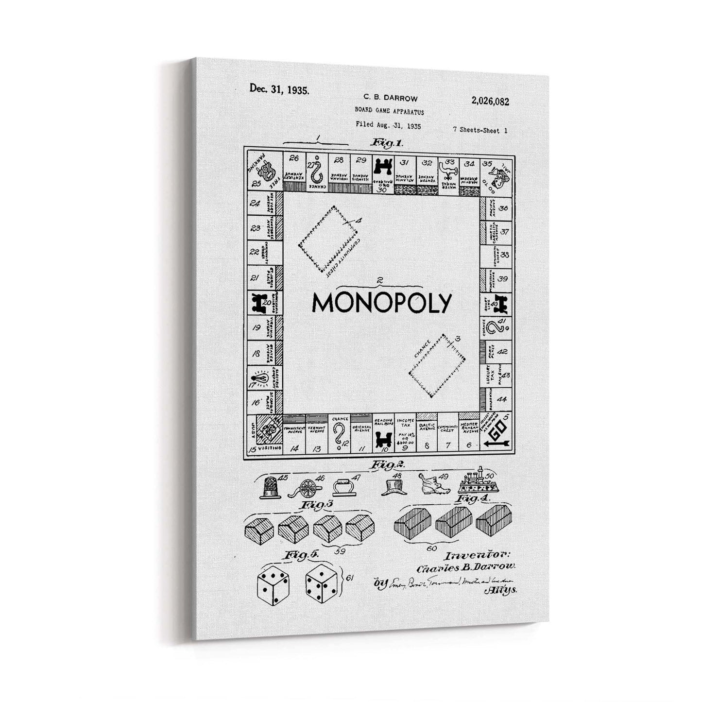 Vintage Monopoly Patent White Patent Wall Art #2 - The Affordable Art Company