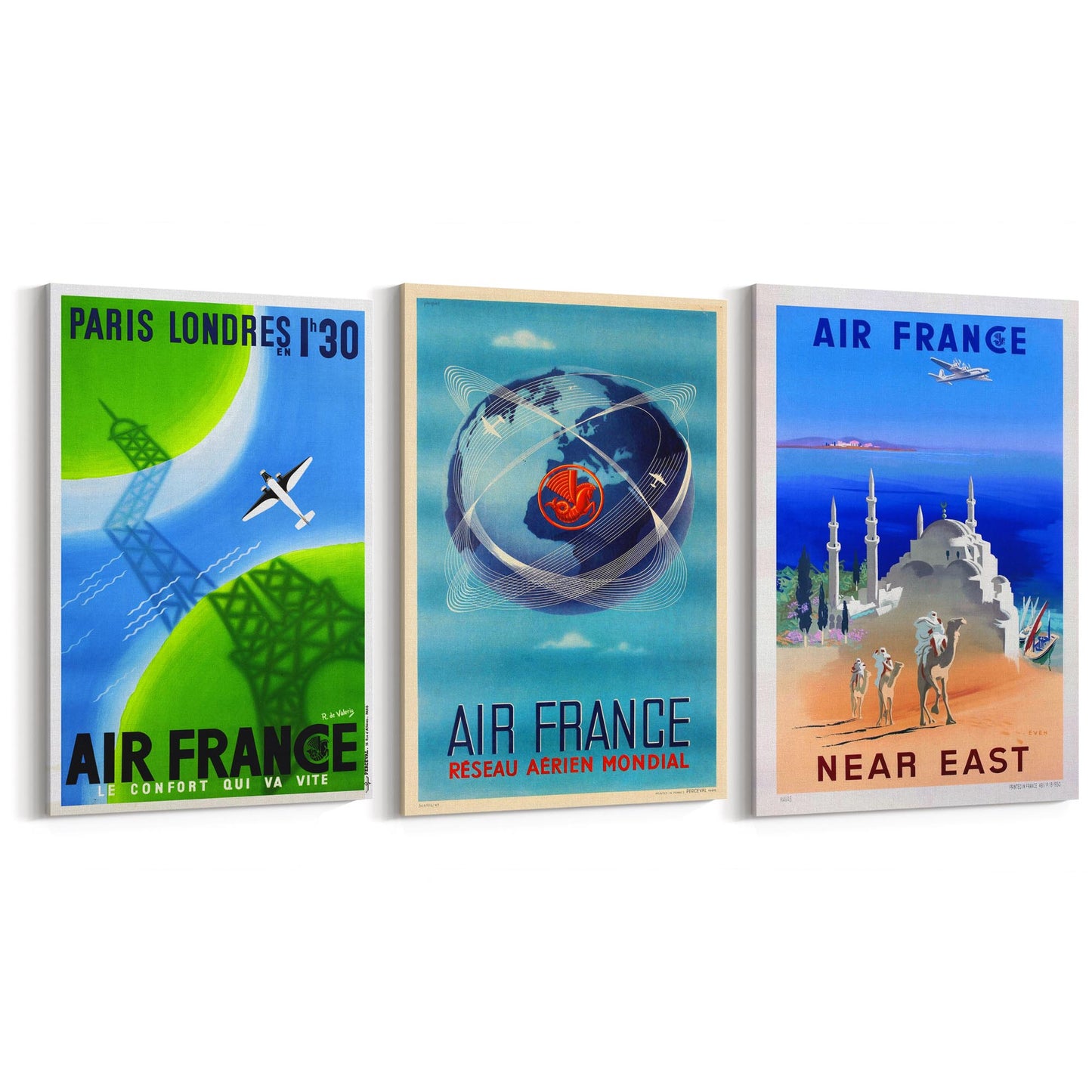 Set of Vintage Air France Travel Adverts Wall Art - The Affordable Art Company