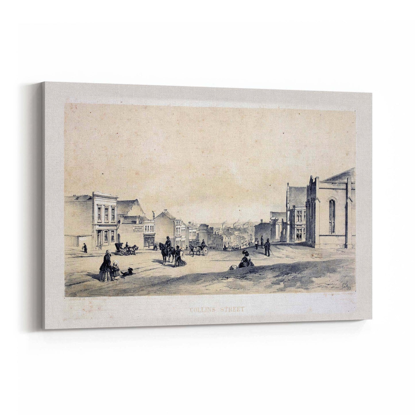 Collins St Melbourne Vintage Drawing Wall Art - The Affordable Art Company
